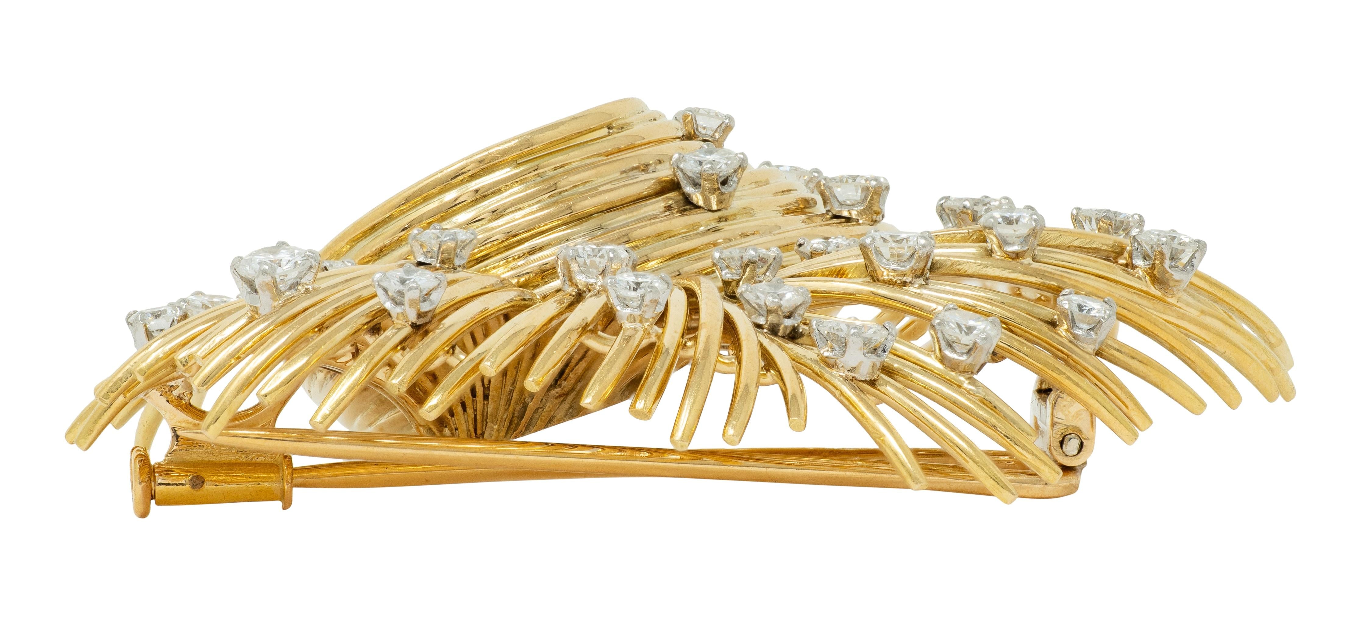 Bvlgari French 1950's Diamond Platinum 18K Gold Vintage Spray Brooch