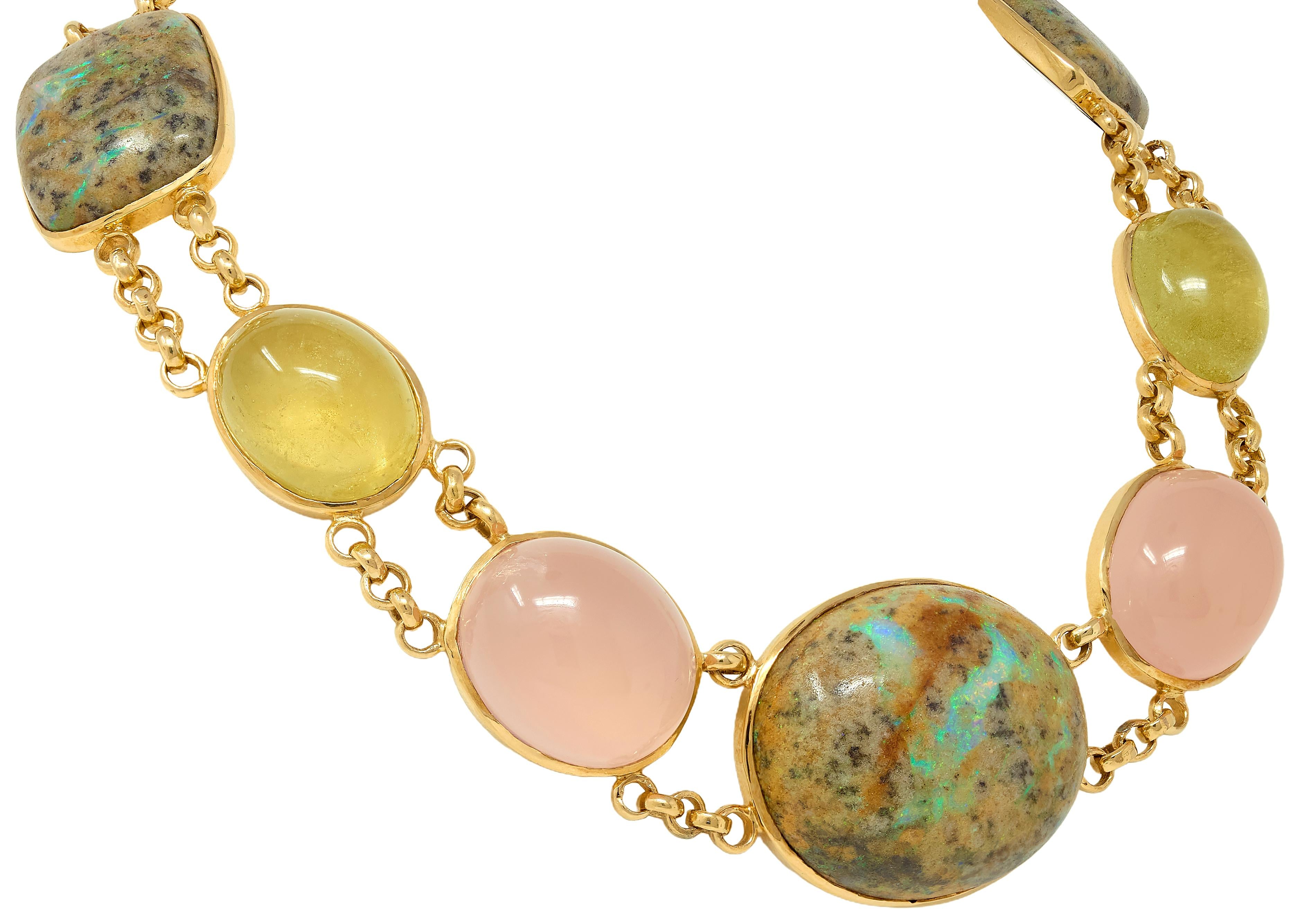 Laura Munder Multi-Gem Opal Cabochon 14 Karat Yellow Gold Station Necklace