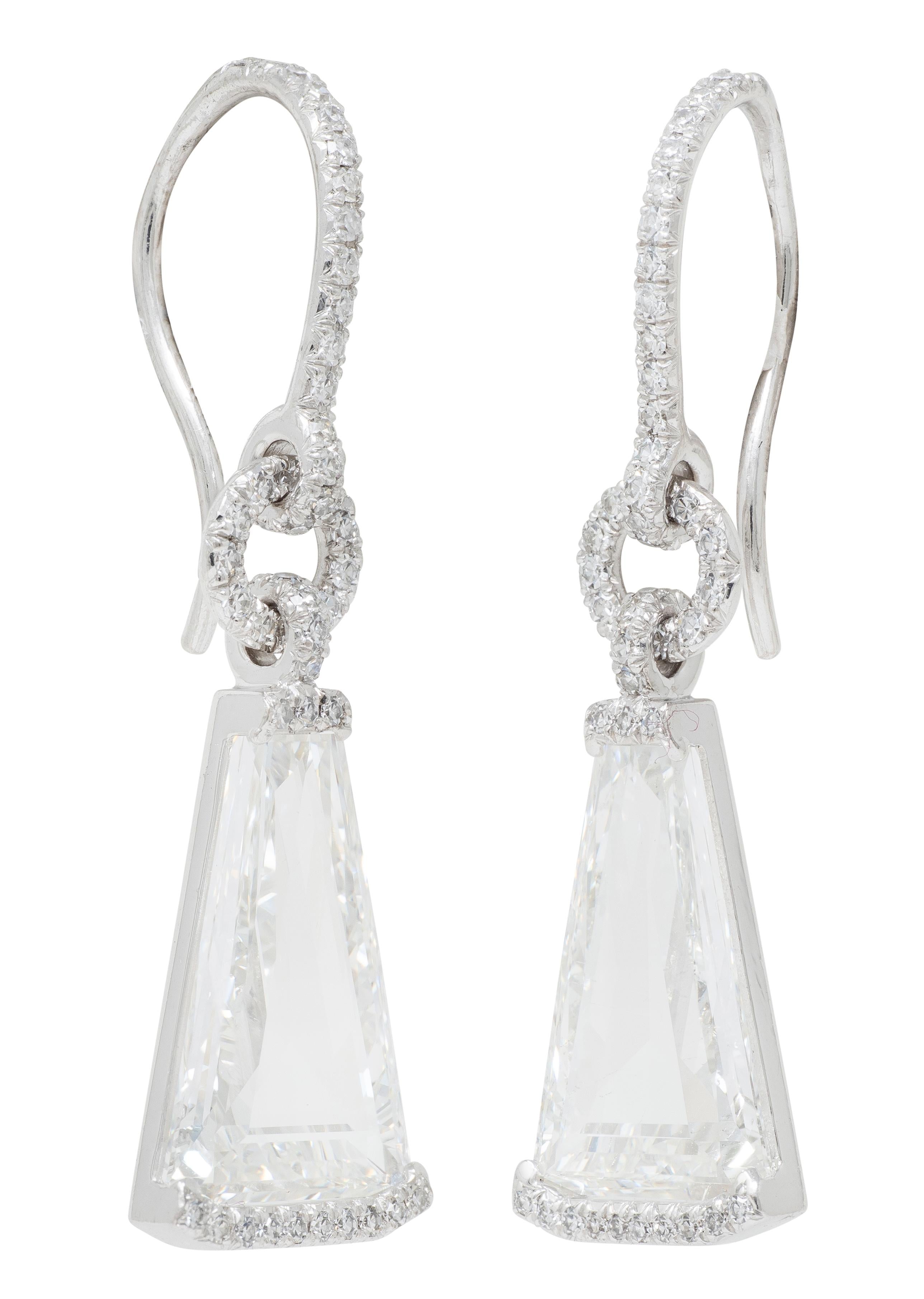 Contemporary 4.62 CTW Trapezoid Diamond 18 Karat White Gold Drop Earrings