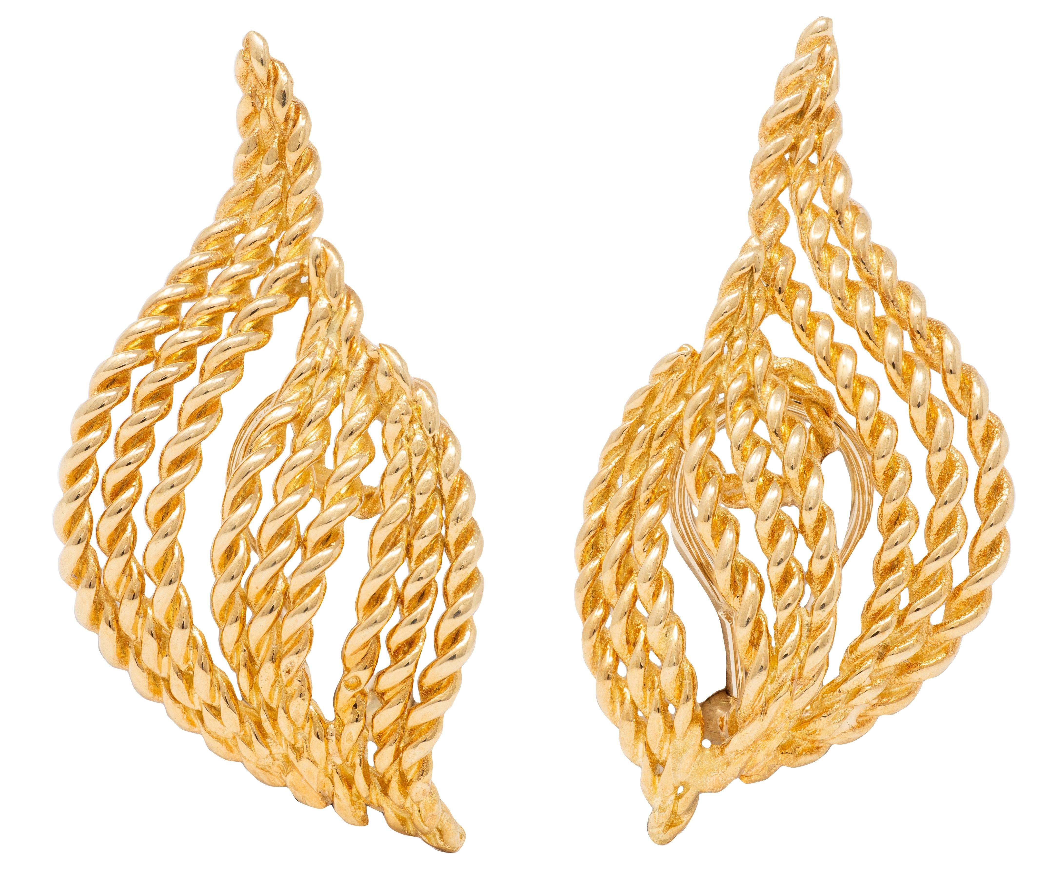 Tiffany & Co. 1960s 18 Karat Yellow Gold Vintage Scrolling Twisted Rope Earrings