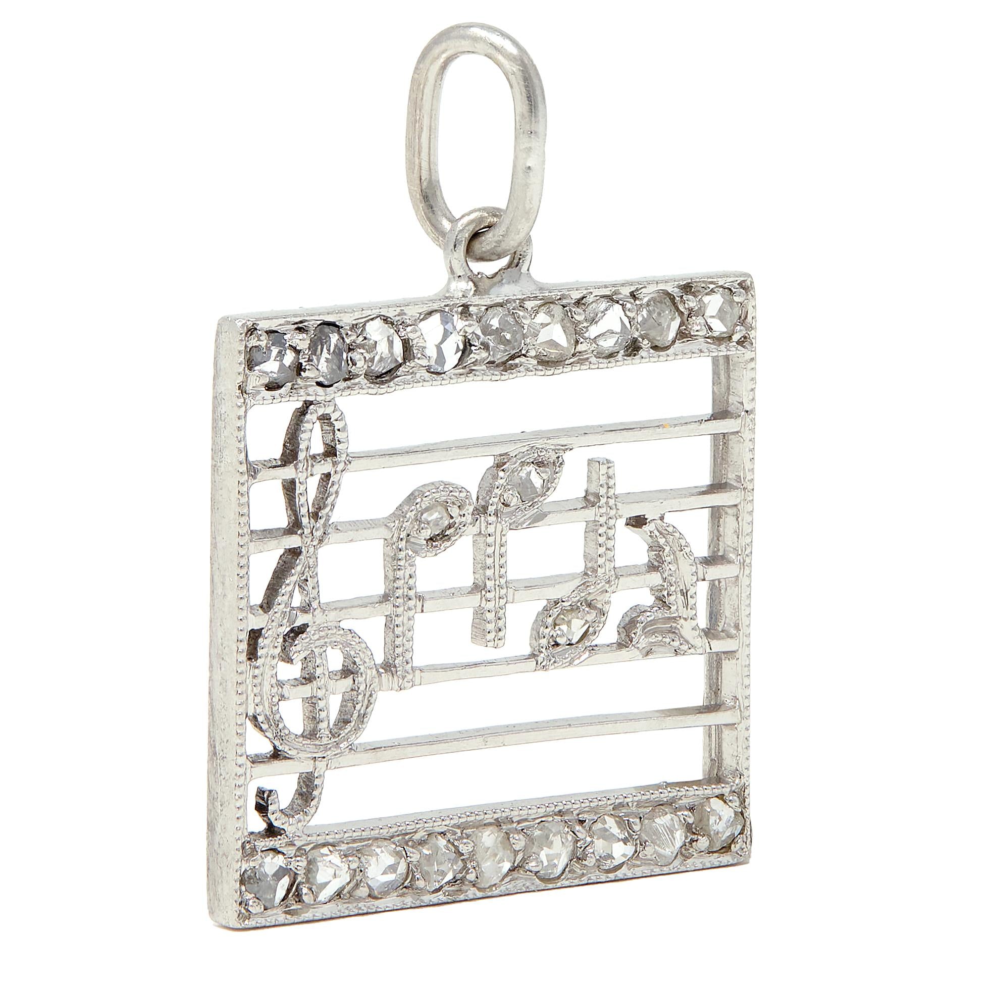 Art Deco Diamond Platinum Vintage Music Sheet Charm