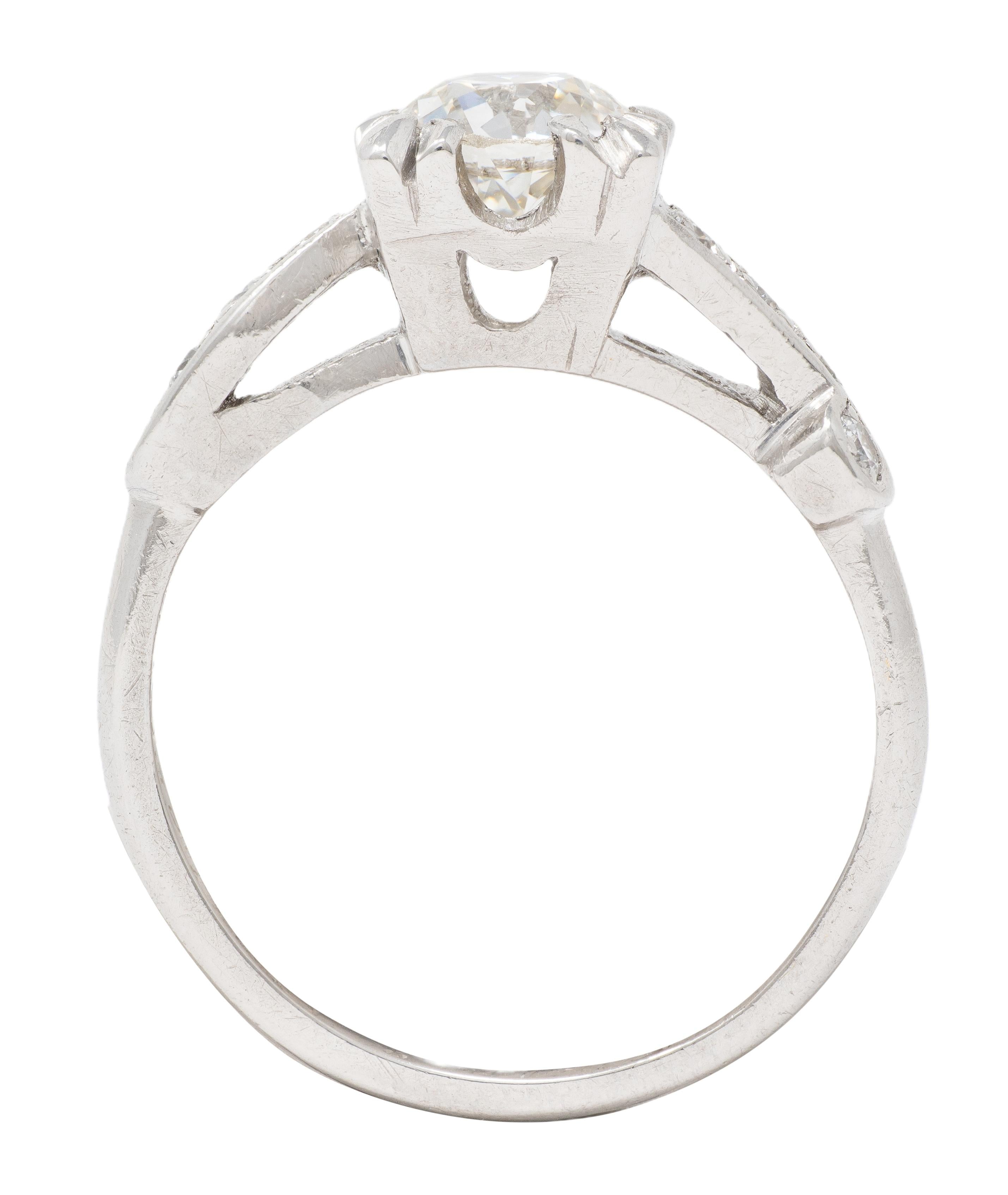 Mid-Century 1.11 CTW Diamond Platinum Scrolling Ribbon Vintage Engagement Ring