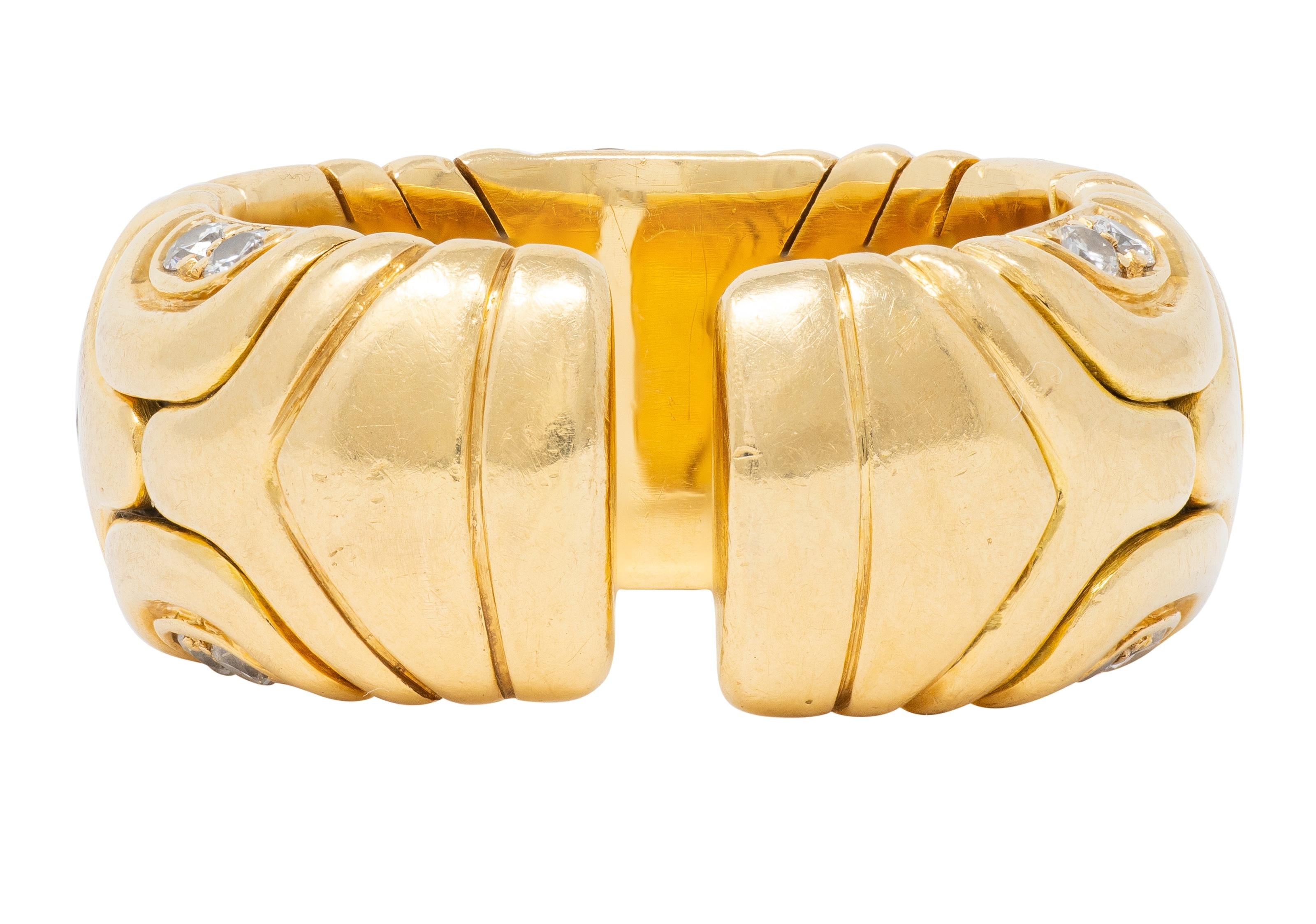 Bulgari 1988 Diamond 18 Karat Yellow Gold Vintage Alveare Cuff Band Ring