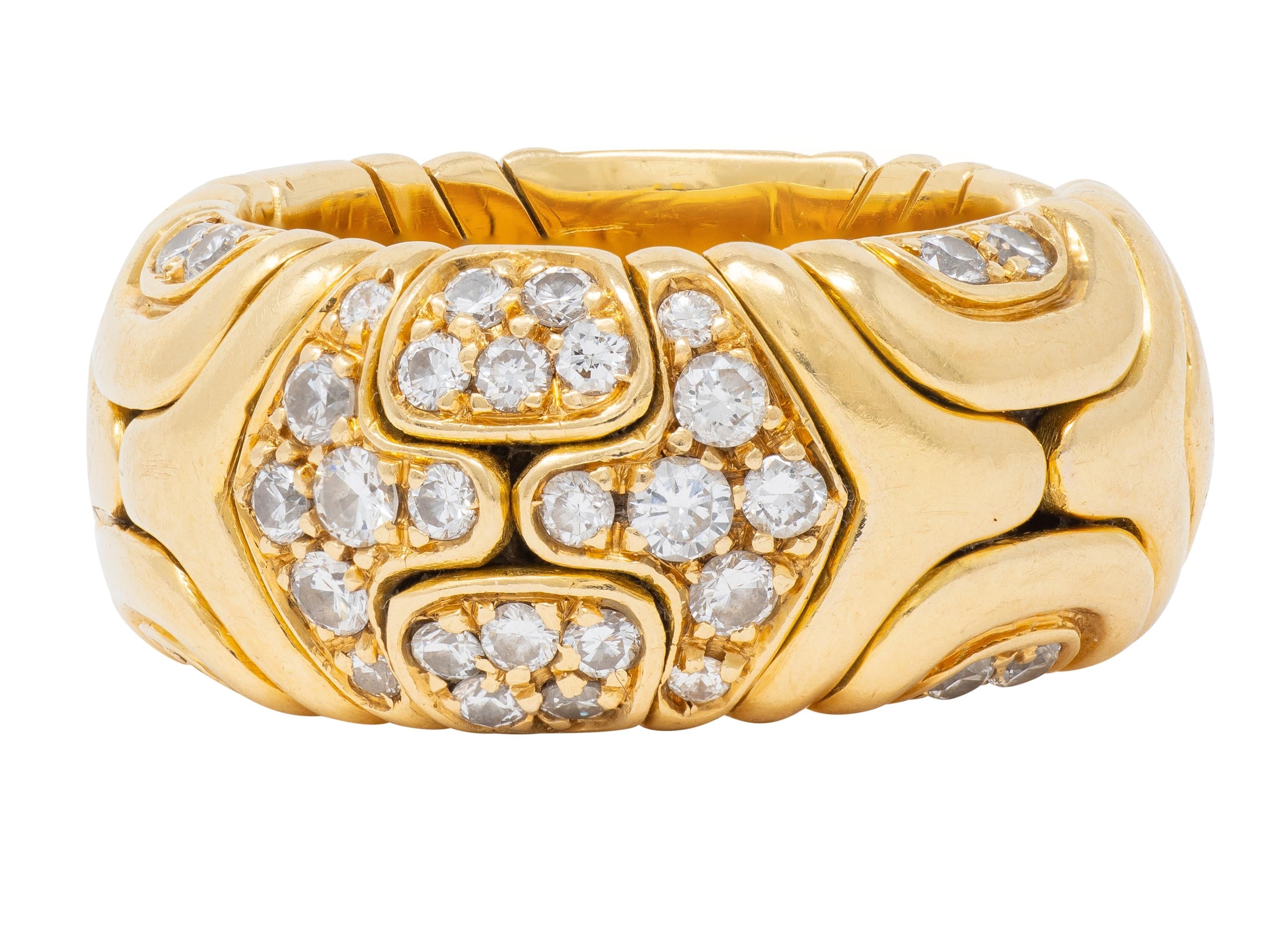 Bulgari 1988 Diamond 18 Karat Yellow Gold Vintage Alveare Cuff Band Ring