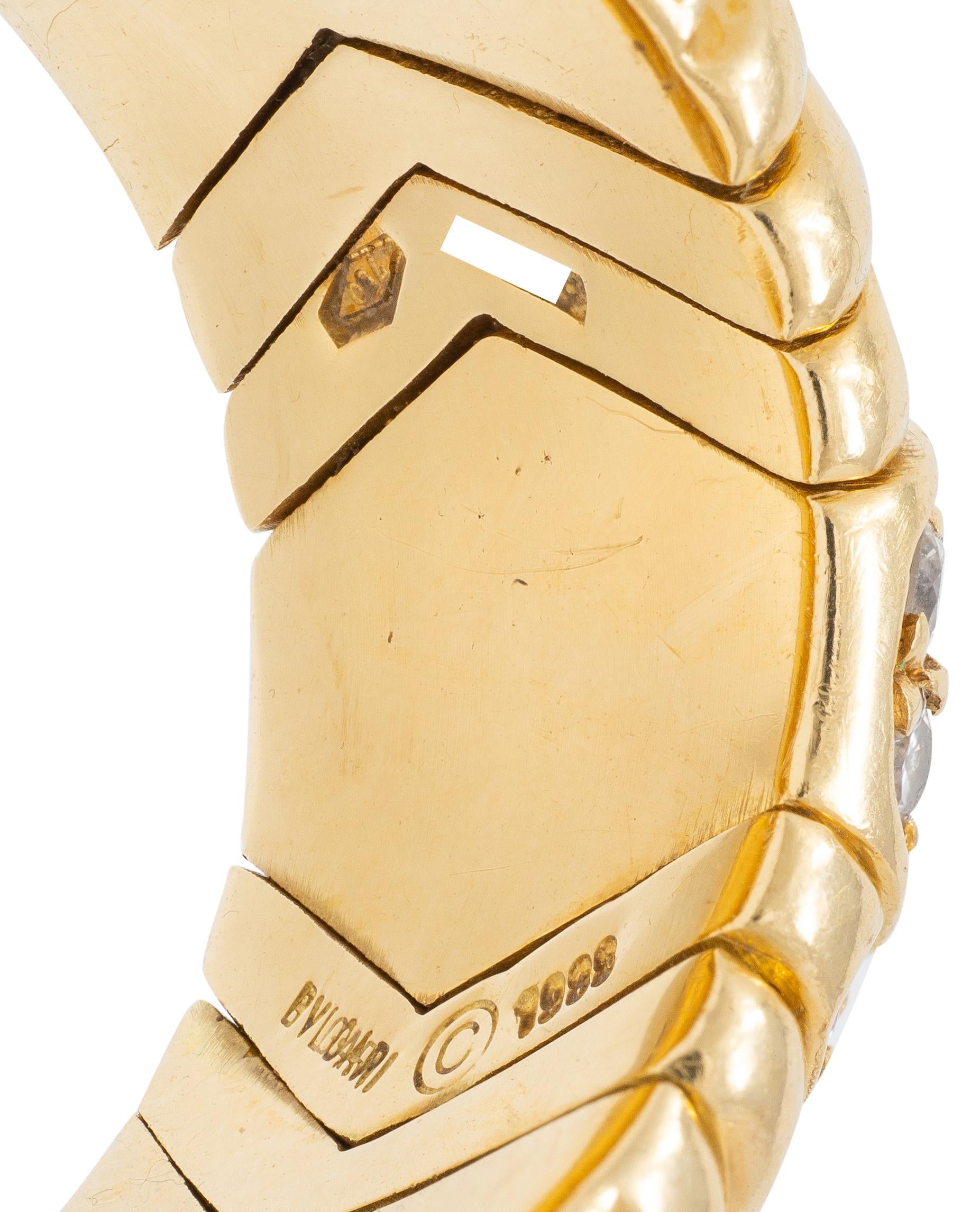 Bulgari 1988 Diamond 18 Karat Yellow Gold Vintage Alveare Cuff Band Ring