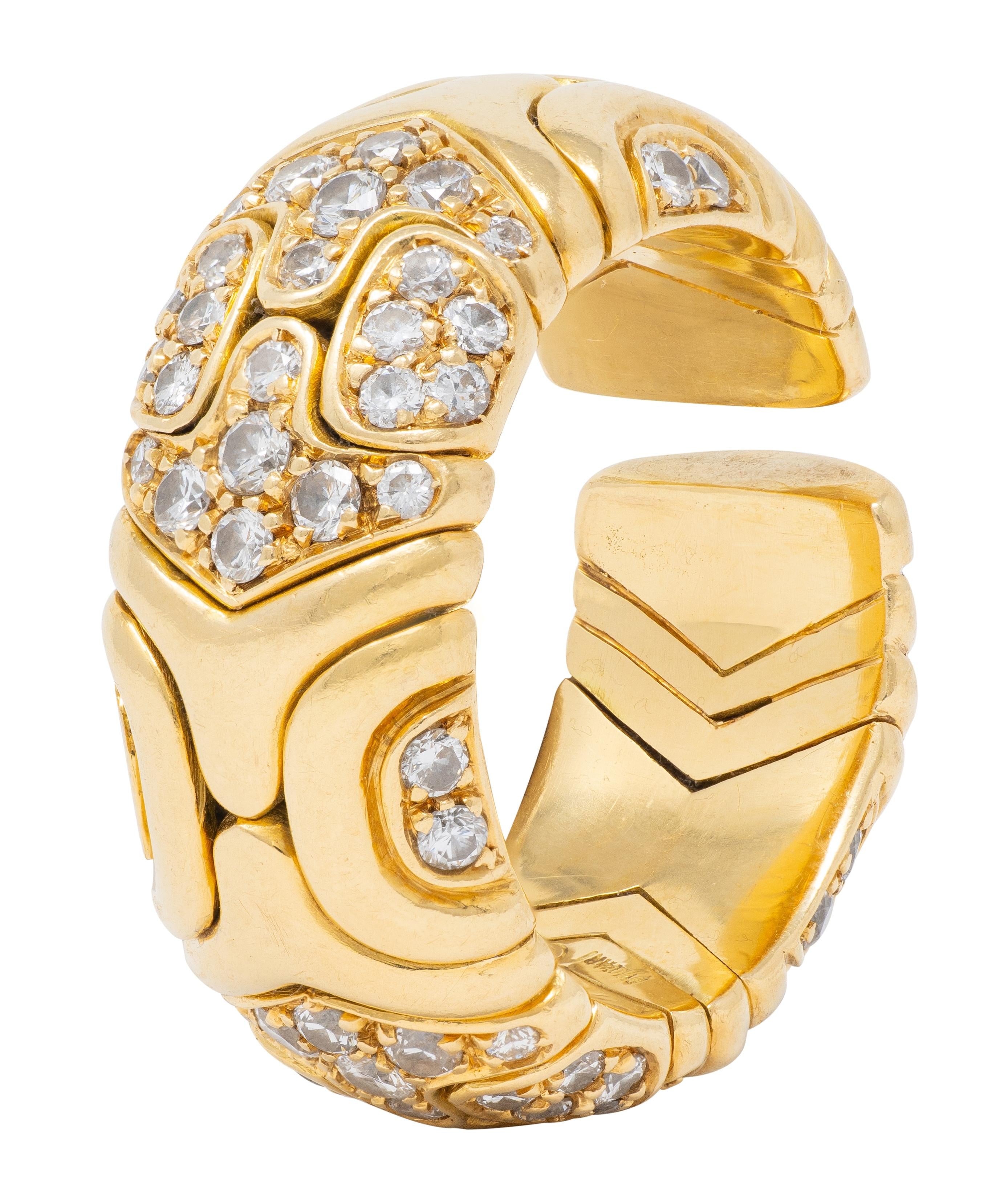 Bulgari 1988 Diamond 18 Karat Yellow Gold Vintage Alveare Cuff Band Ring