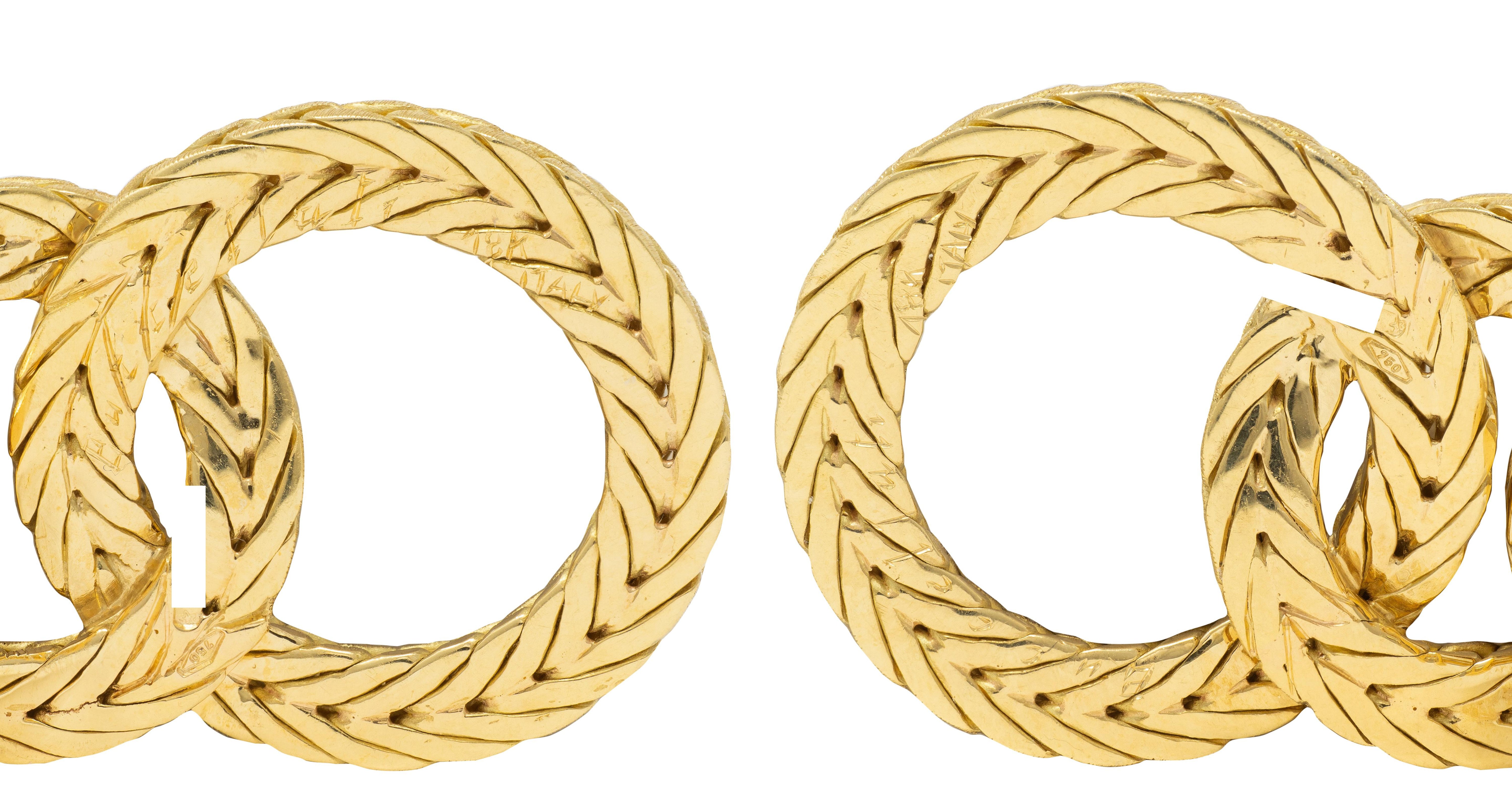 Buccellati 1970's 18K Gold Vintage Herringbone Chain Triple Hoop Drop Earrings