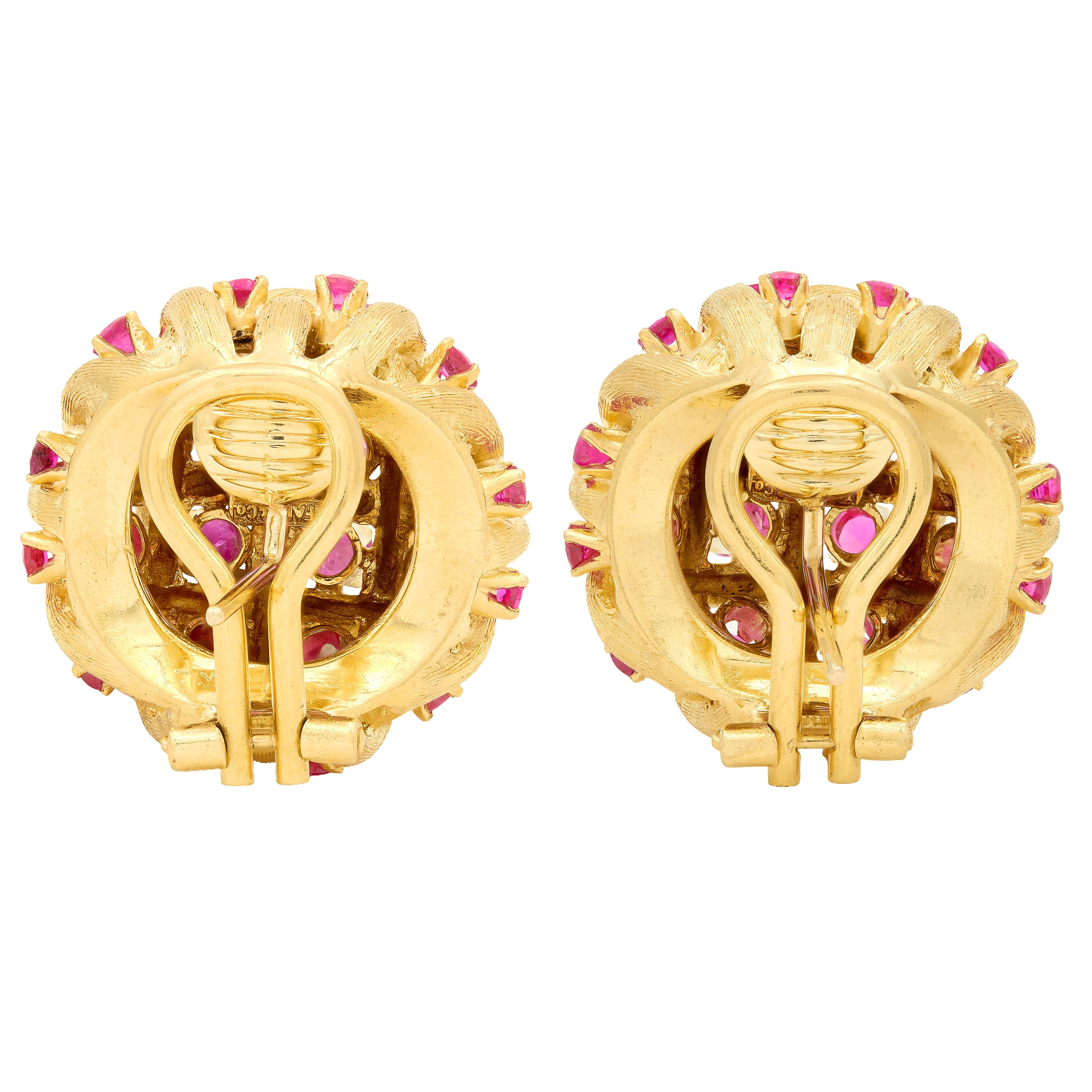 Tiffany & Co. 1970's Ruby 18 Karat Yellow Gold Vintage Woven Dome Earrings
