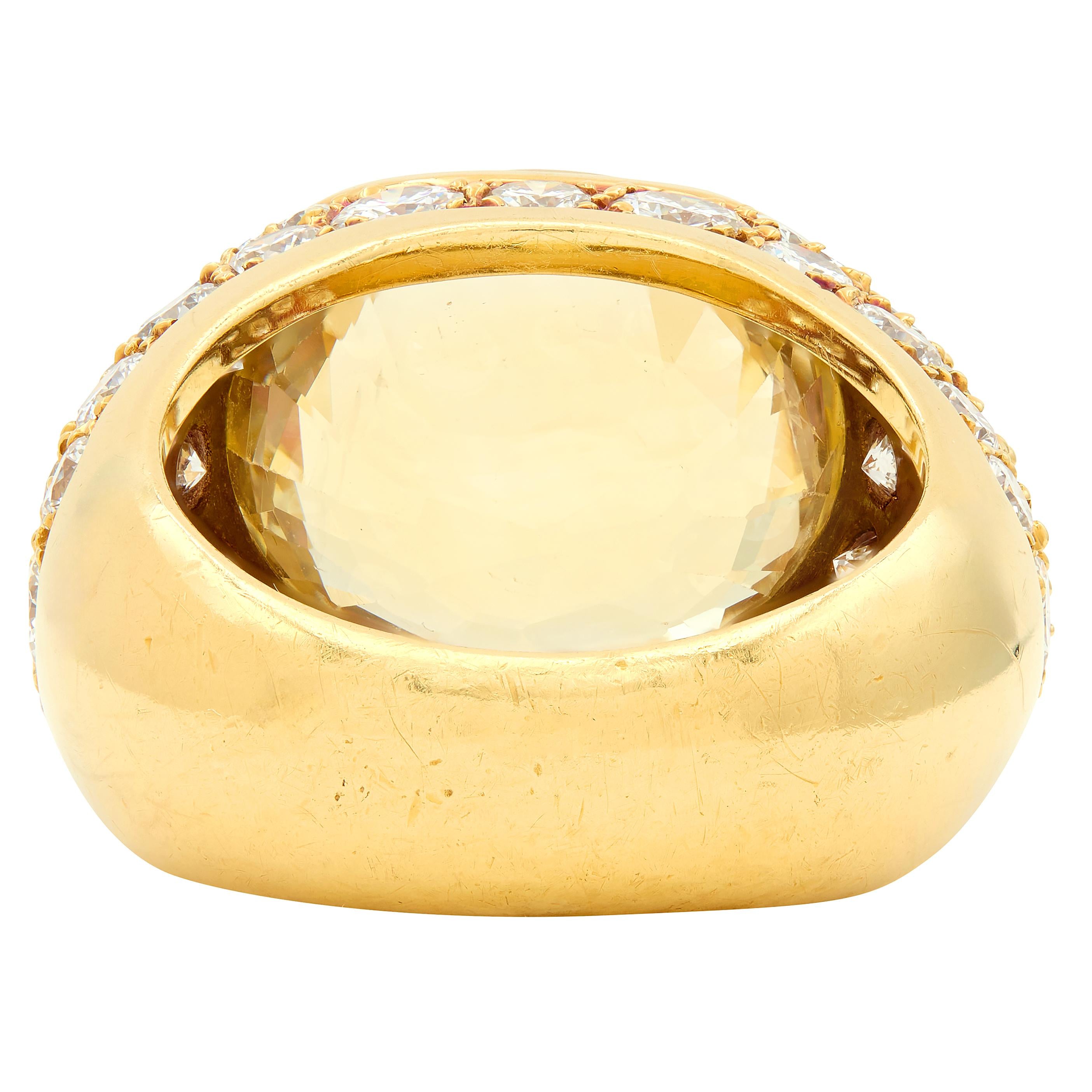 Van Cleef & Arpels 1980's 19.77 CTW Ceylon Yellow Sapphire Diamond Pavé Ring GIA