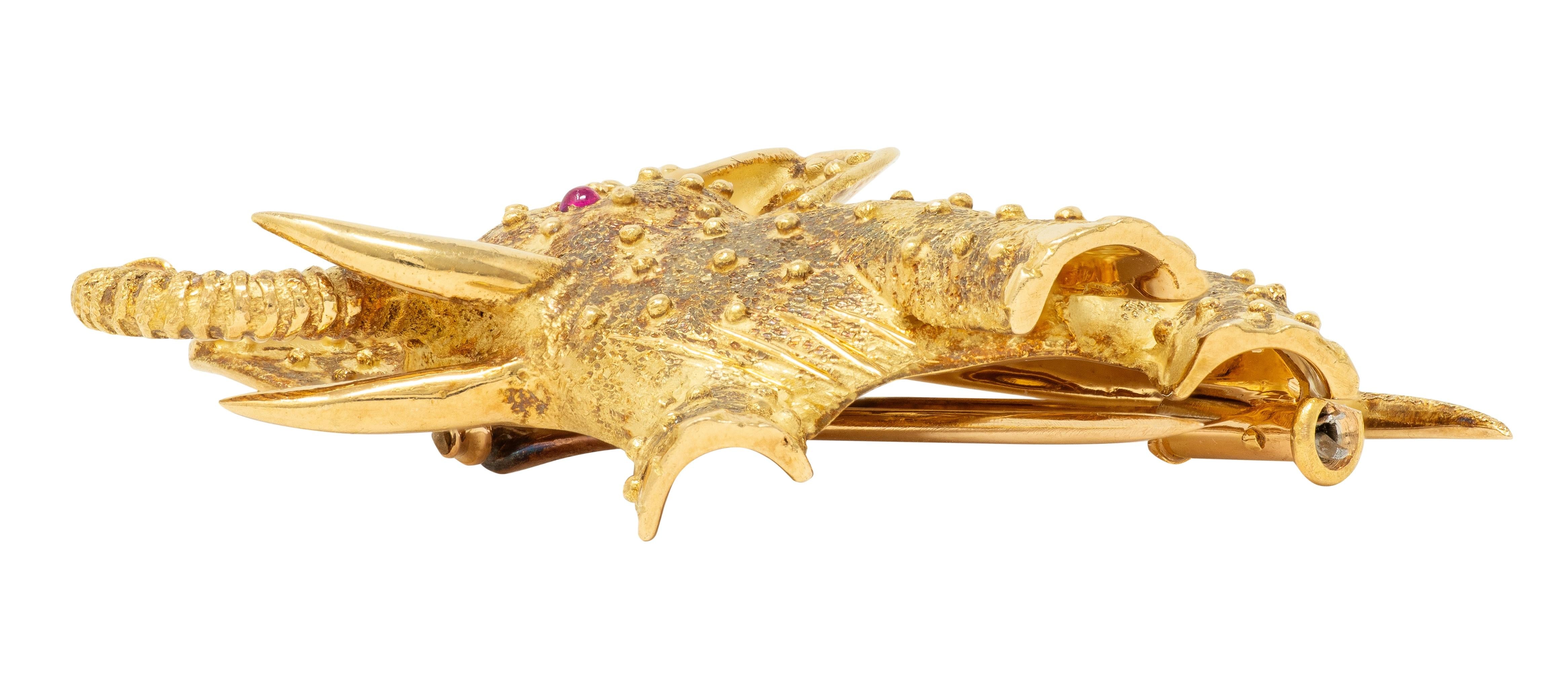 Cartier French 1960's Ruby 18 Karat Yellow Gold Vintage Elephant Brooch