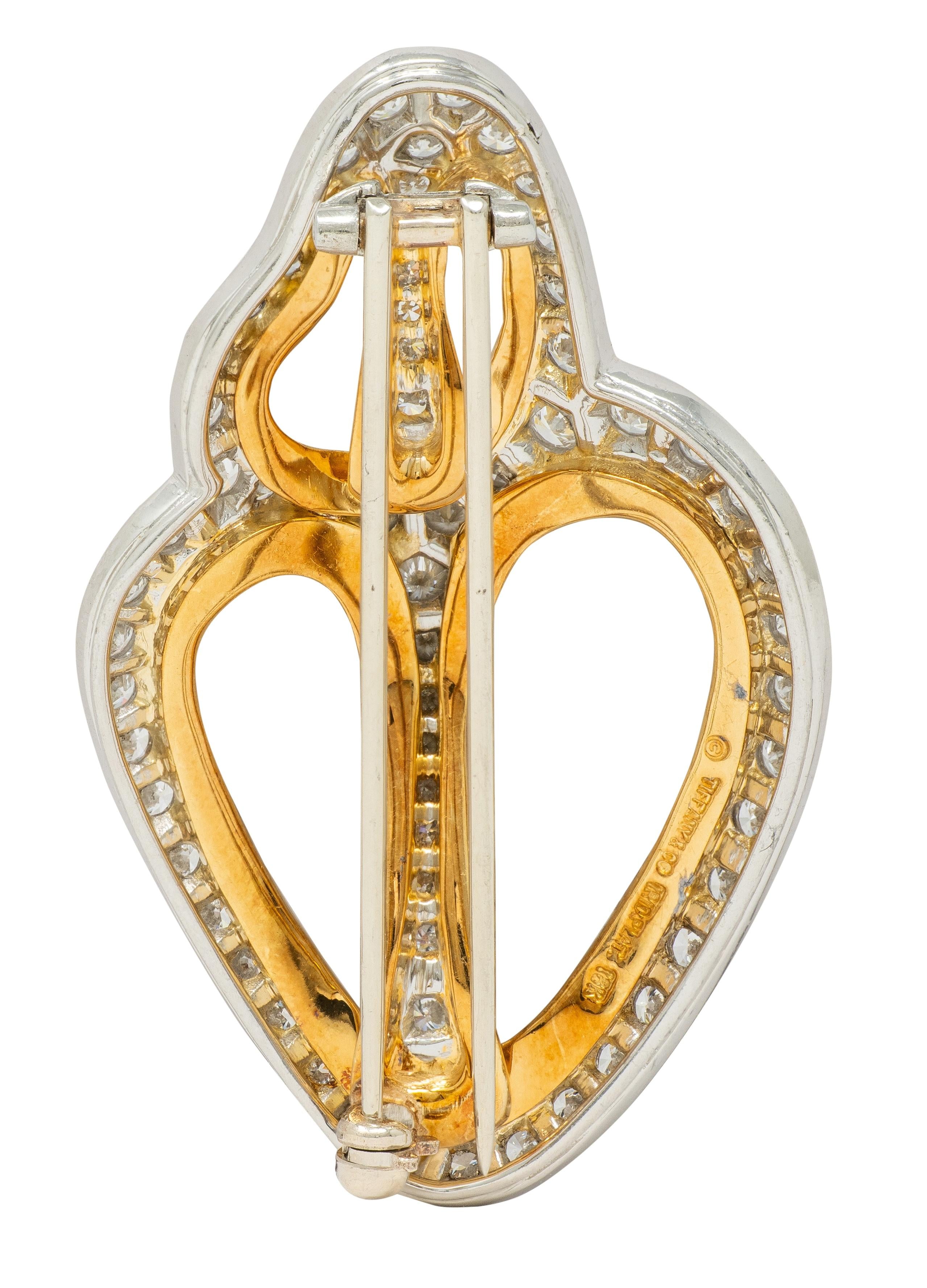 Angela Cummings Tiffany & Co. 1980 Diamond Platinum 18K Vintage Seashell Brooch