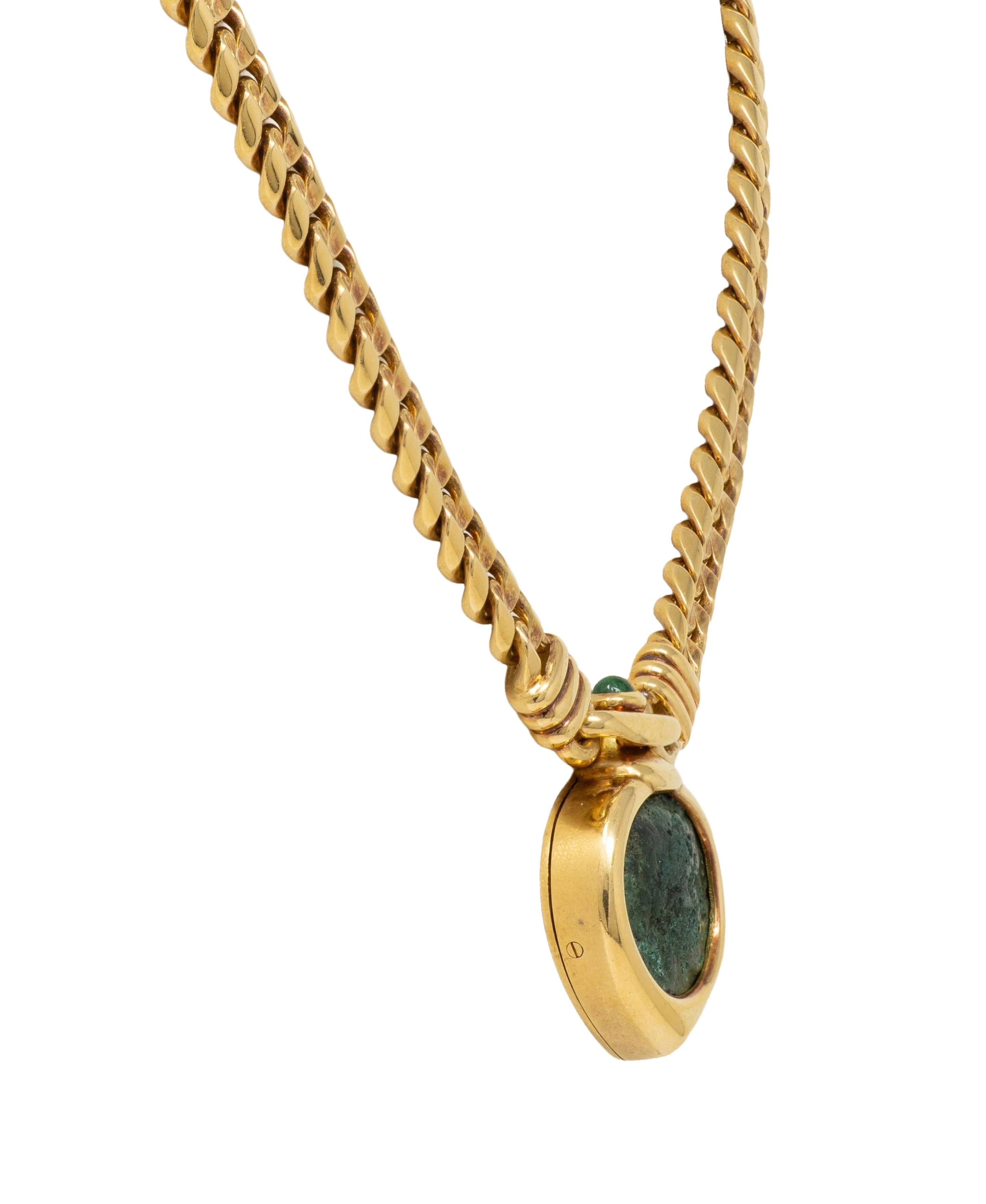 Bulgari 1980's Ancient Coin Emerald 18K Yellow Gold Vintage Monete Necklace