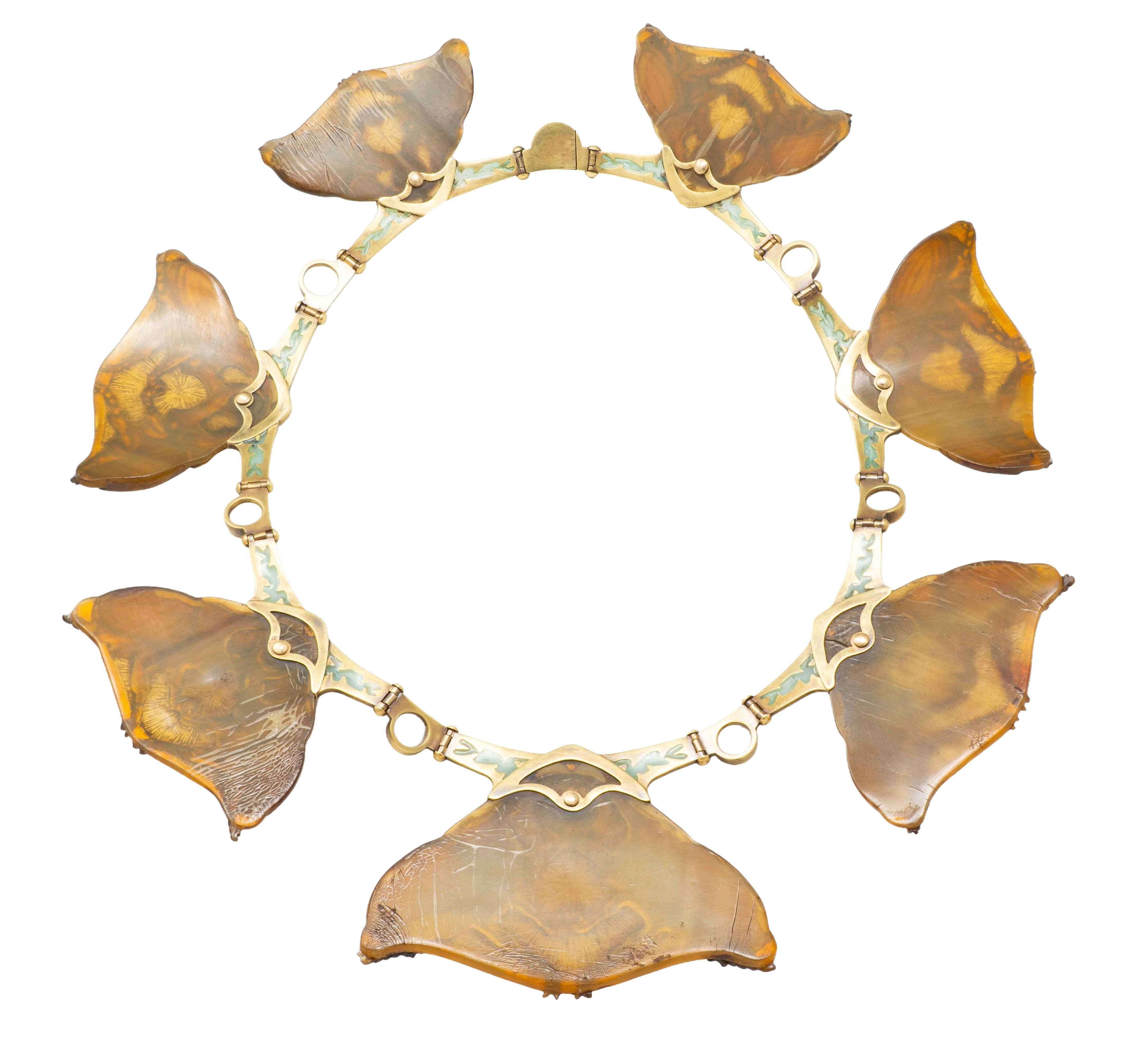 Lalique Moonstone Horn Enamel 18 Karat Yellow Gold Antique Stag Beetle Necklace