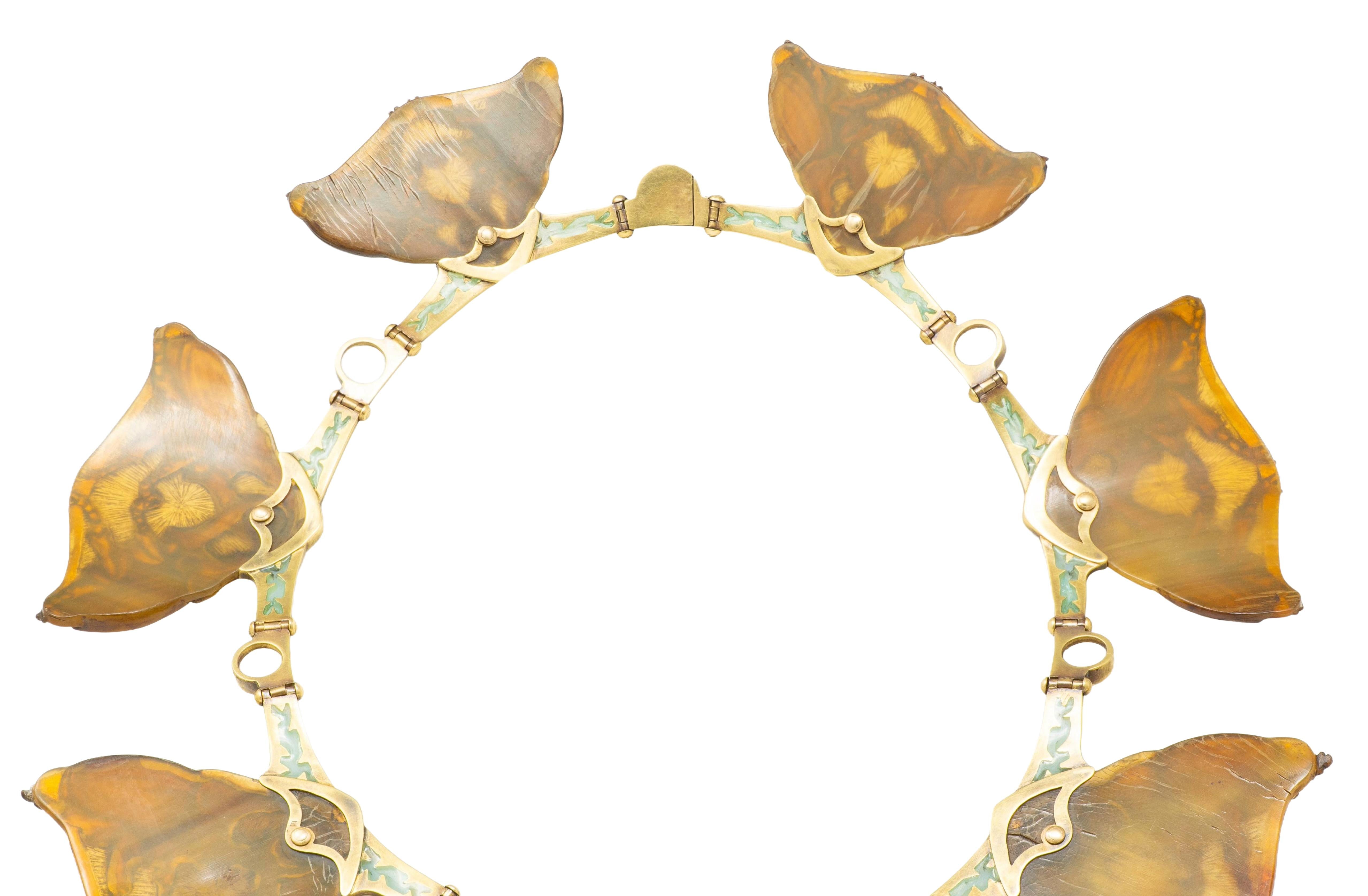 Lalique Moonstone Horn Enamel 18 Karat Yellow Gold Antique Stag Beetle Necklace