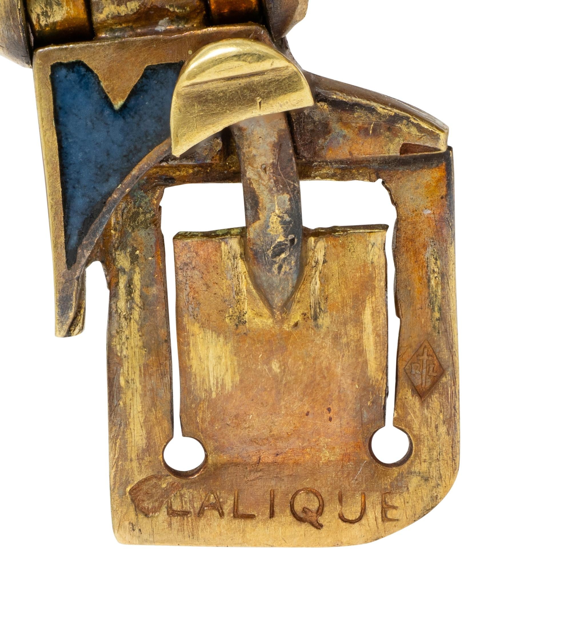 Lalique Moonstone Horn Enamel 18 Karat Yellow Gold Antique Stag Beetle Necklace