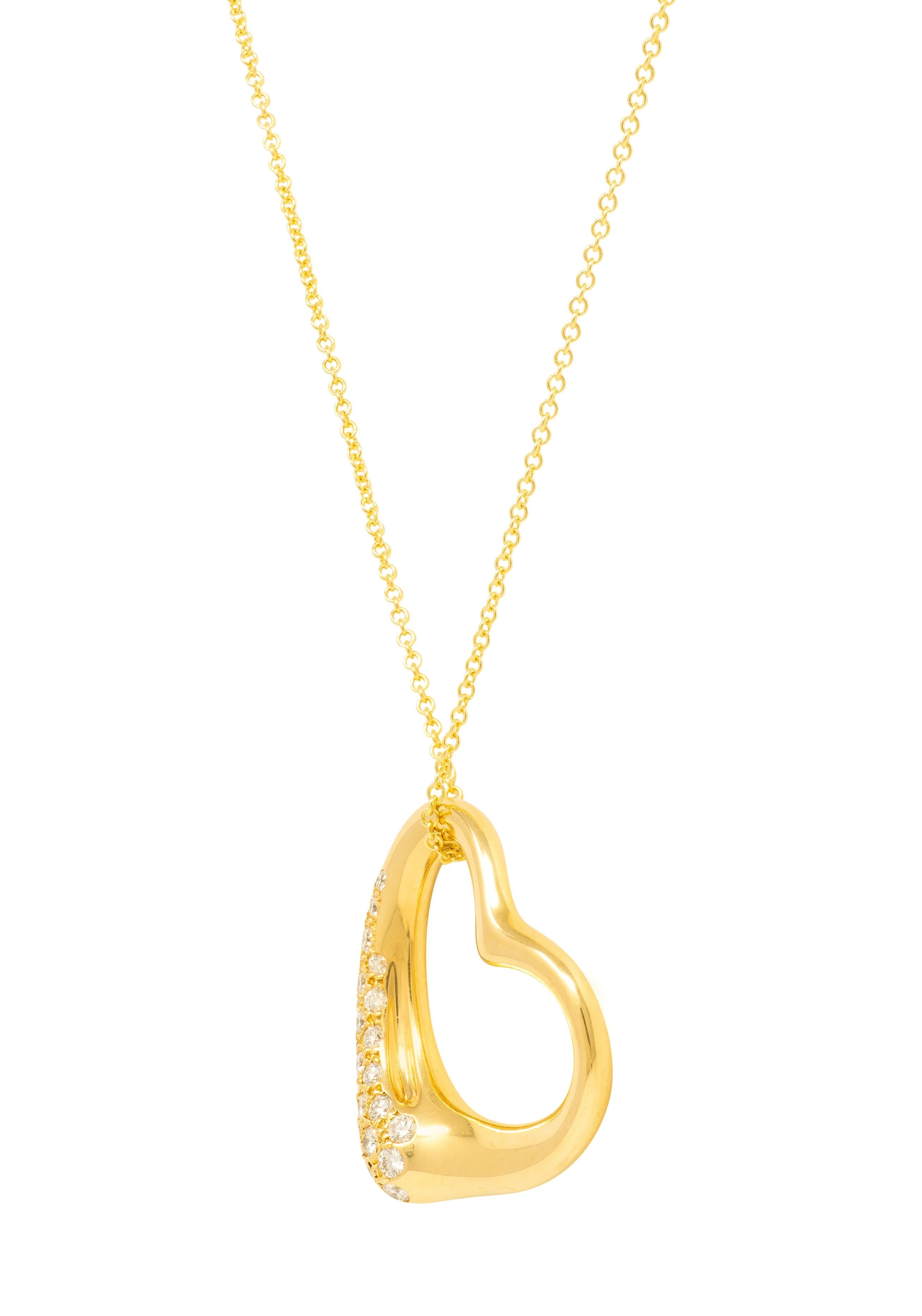 Tiffany & Co. Elsa Peretti Diamond 18K Gold Open Heart Pendant Necklace