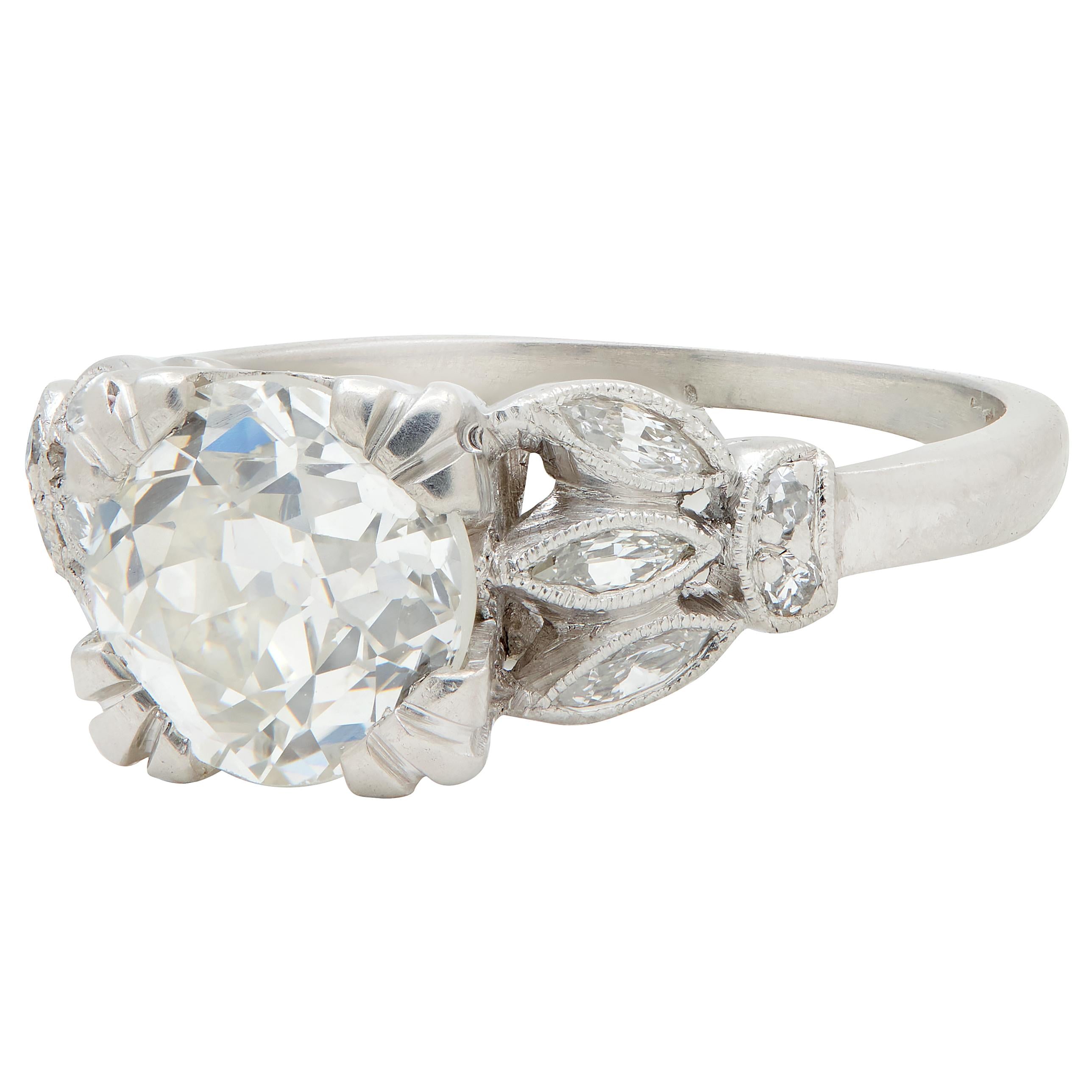 Art Deco 1930's 1.63 CTW Old European Cut Diamond Platinum Lotus Engagement Ring