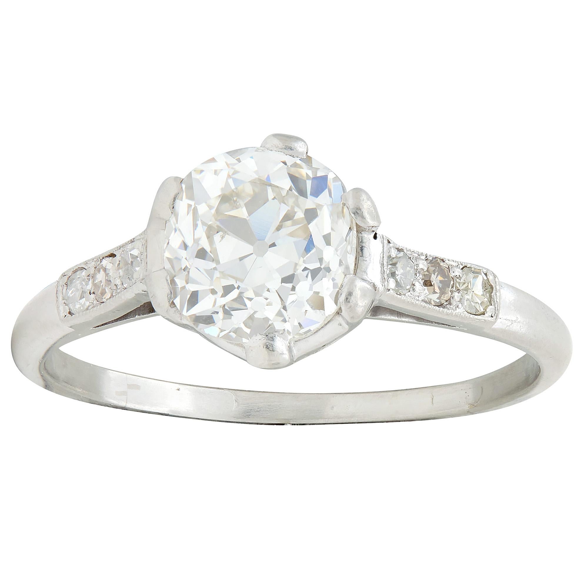1930's Art Deco 1.34 CTW Old Mine Cut Diamond Platinum Vintage Engagement Ring