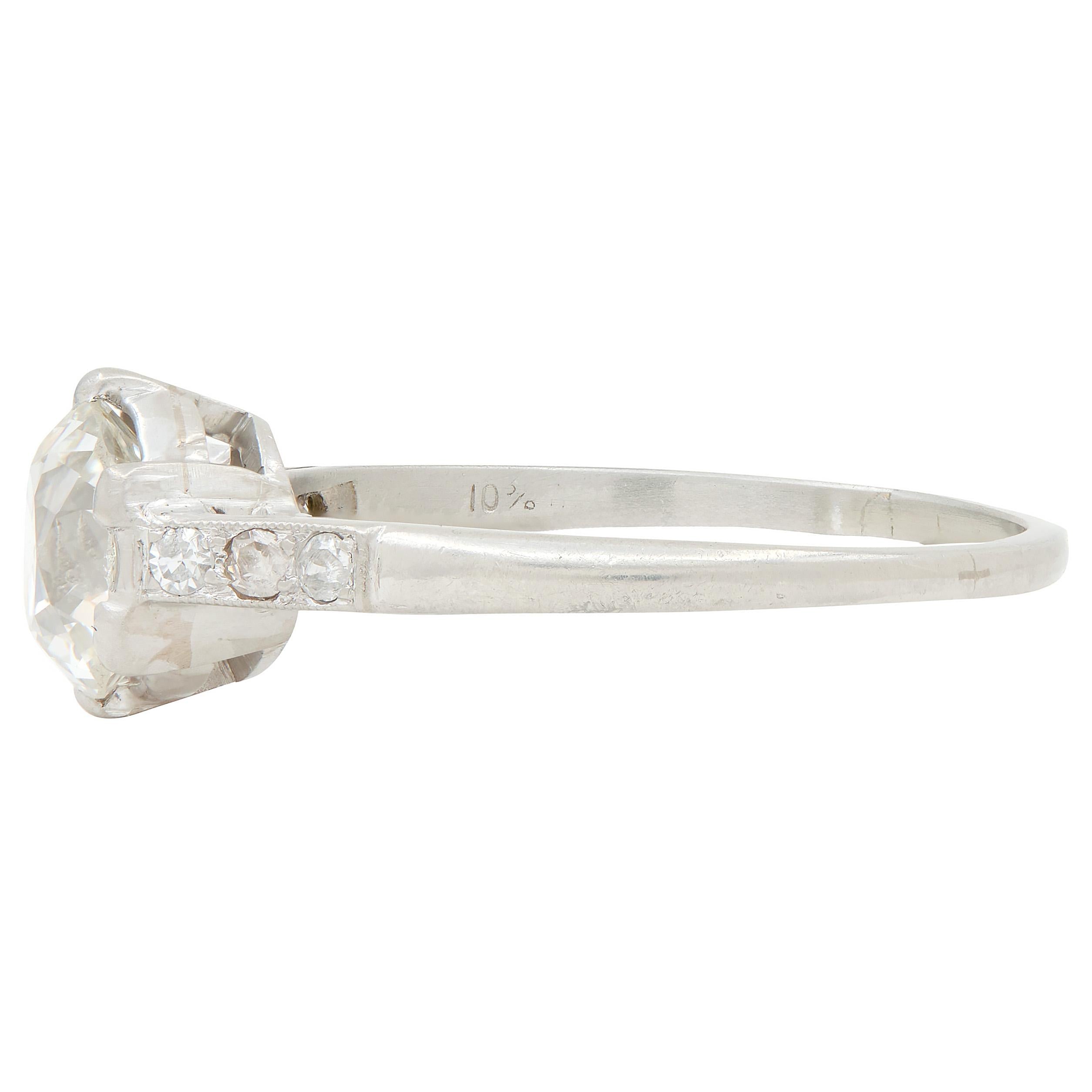1930's Art Deco 1.34 CTW Old Mine Cut Diamond Platinum Vintage Engagement Ring