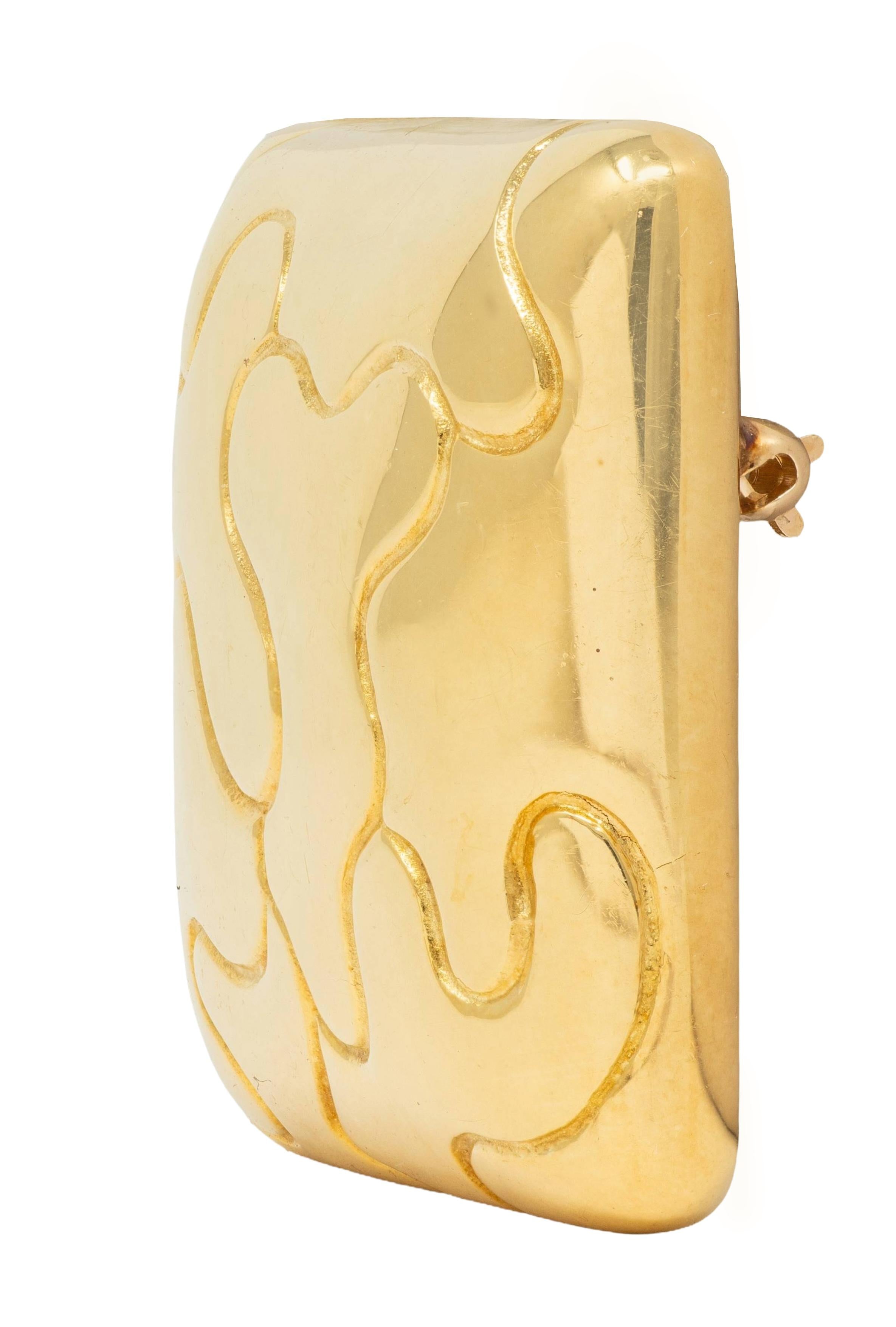 Tiffany & Co. 1980's 18 Karat Yellow Gold Vintage Squiggle Cushion Brooch