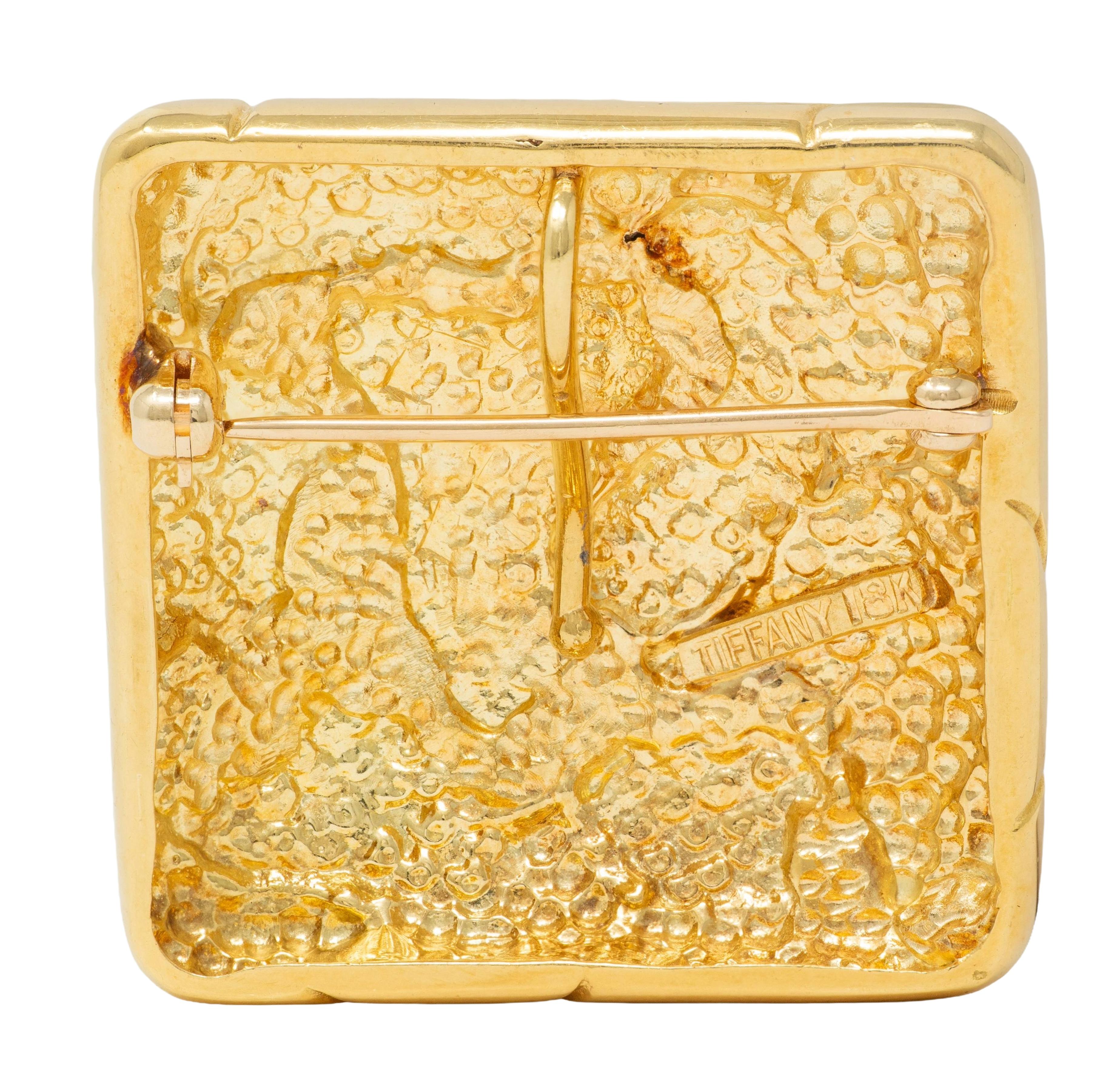 Tiffany & Co. 1980's 18 Karat Yellow Gold Vintage Squiggle Cushion Brooch