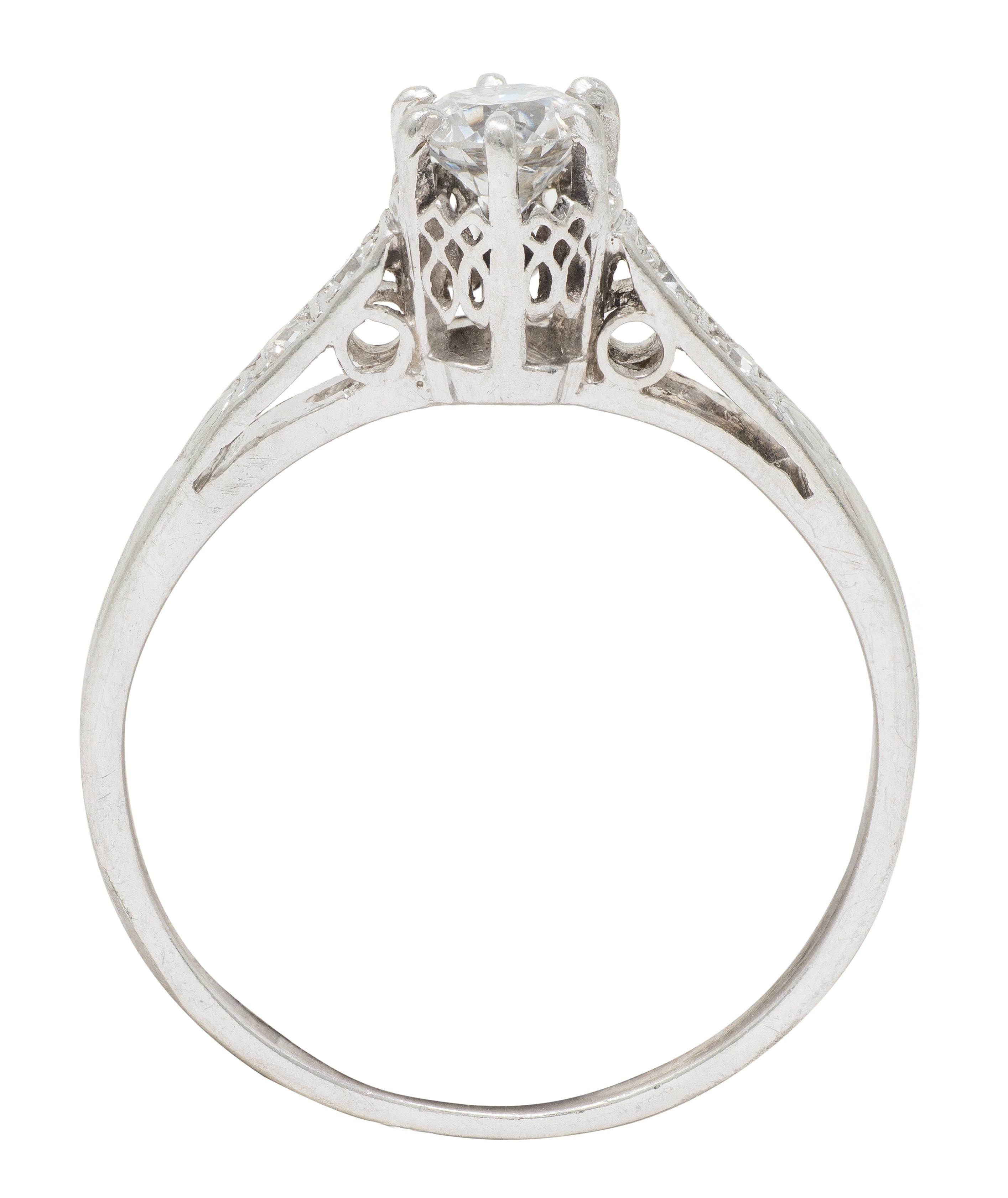 Art Deco Old Mine Cut Diamond Platinum Tulip Vintage Engagement Ring