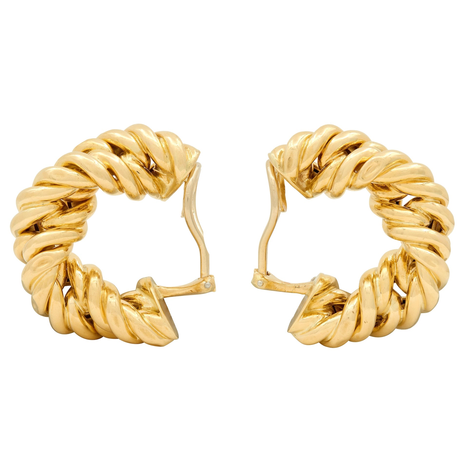 Tiffany & Co. 1980's 18 Karat Yellow Gold Vintage Twisting Hoop Ear-Clip Earrings