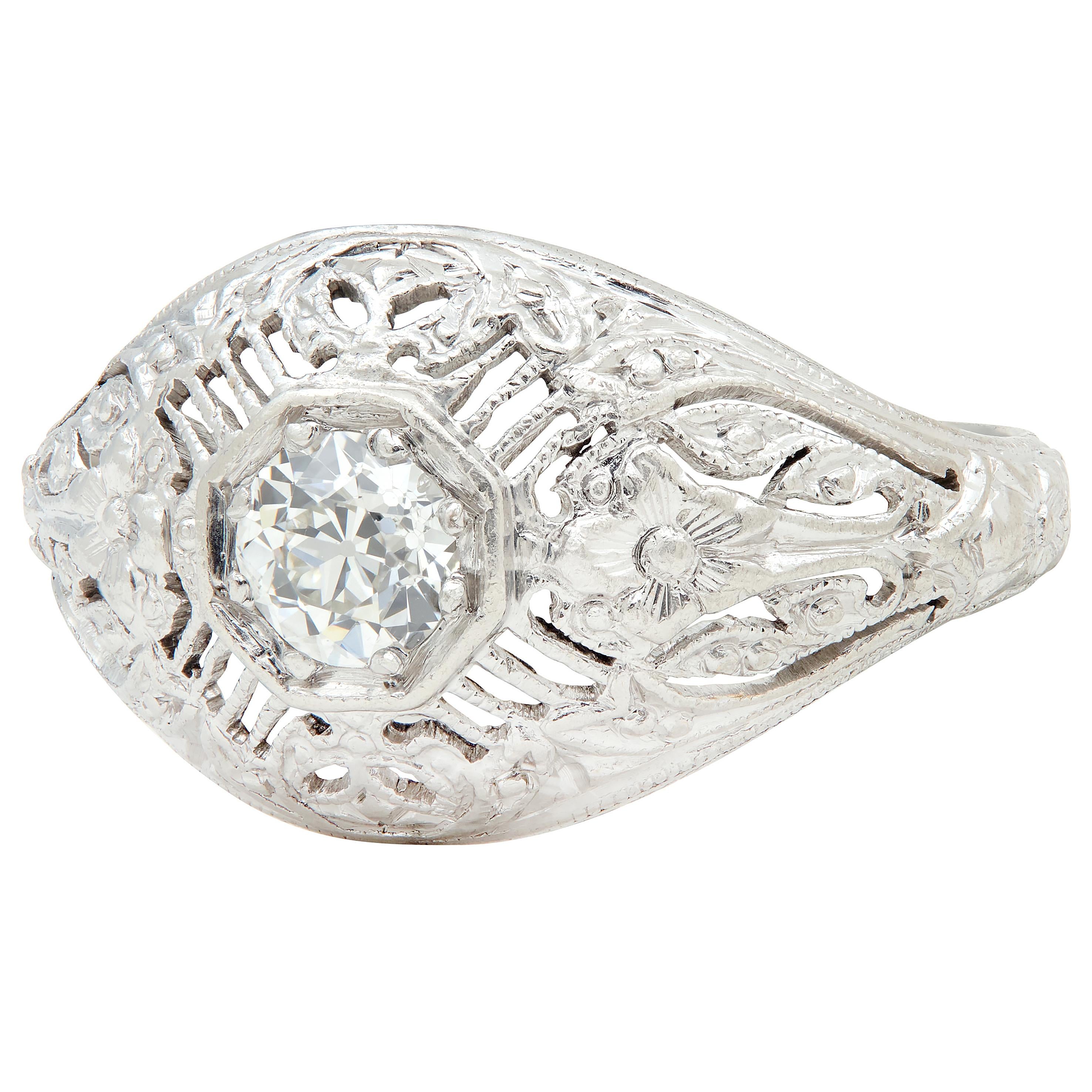 Edwardian Old European Diamond Platinum Orange Blossom Antique Engagement Ring