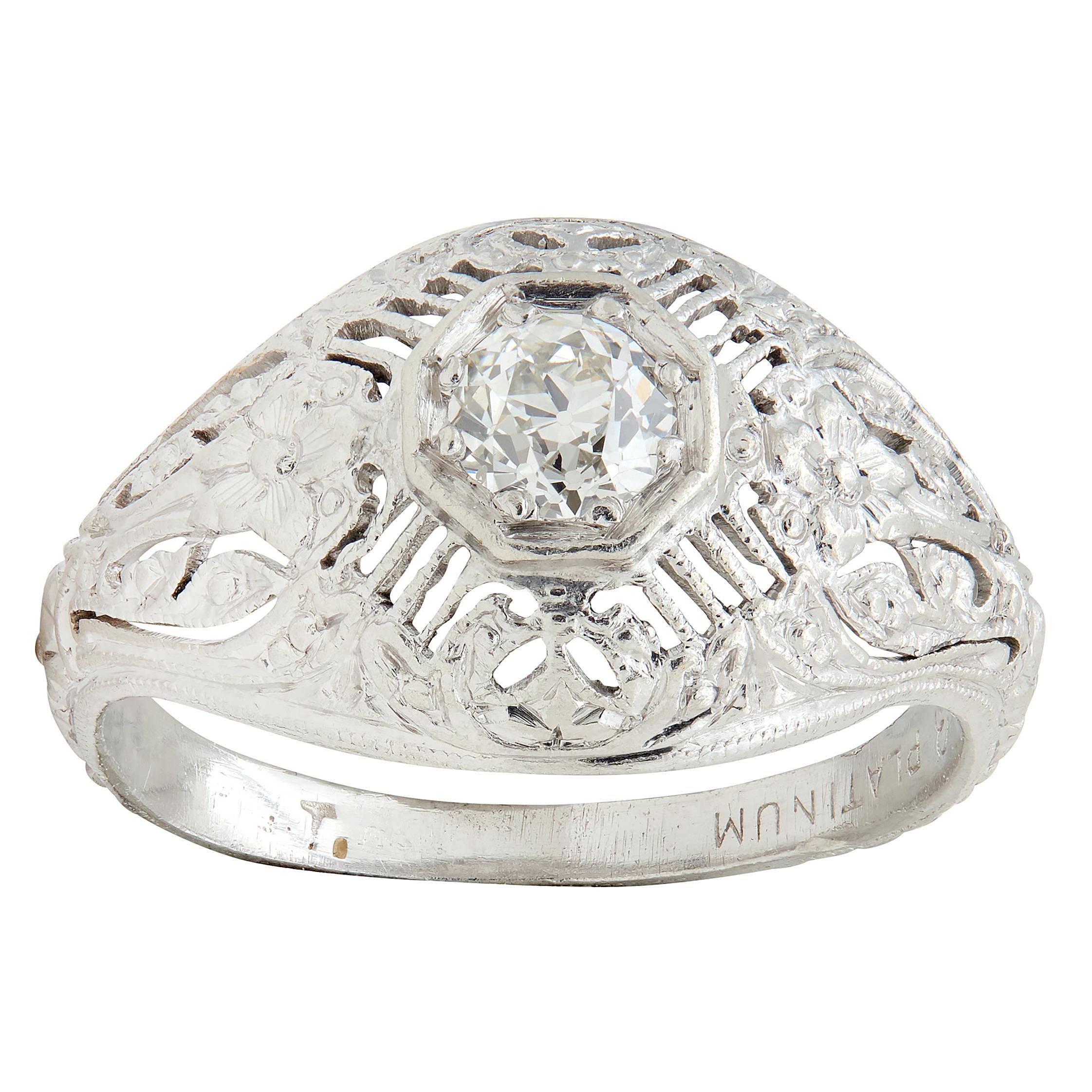 Edwardian Old European Diamond Platinum Orange Blossom Antique Engagement Ring