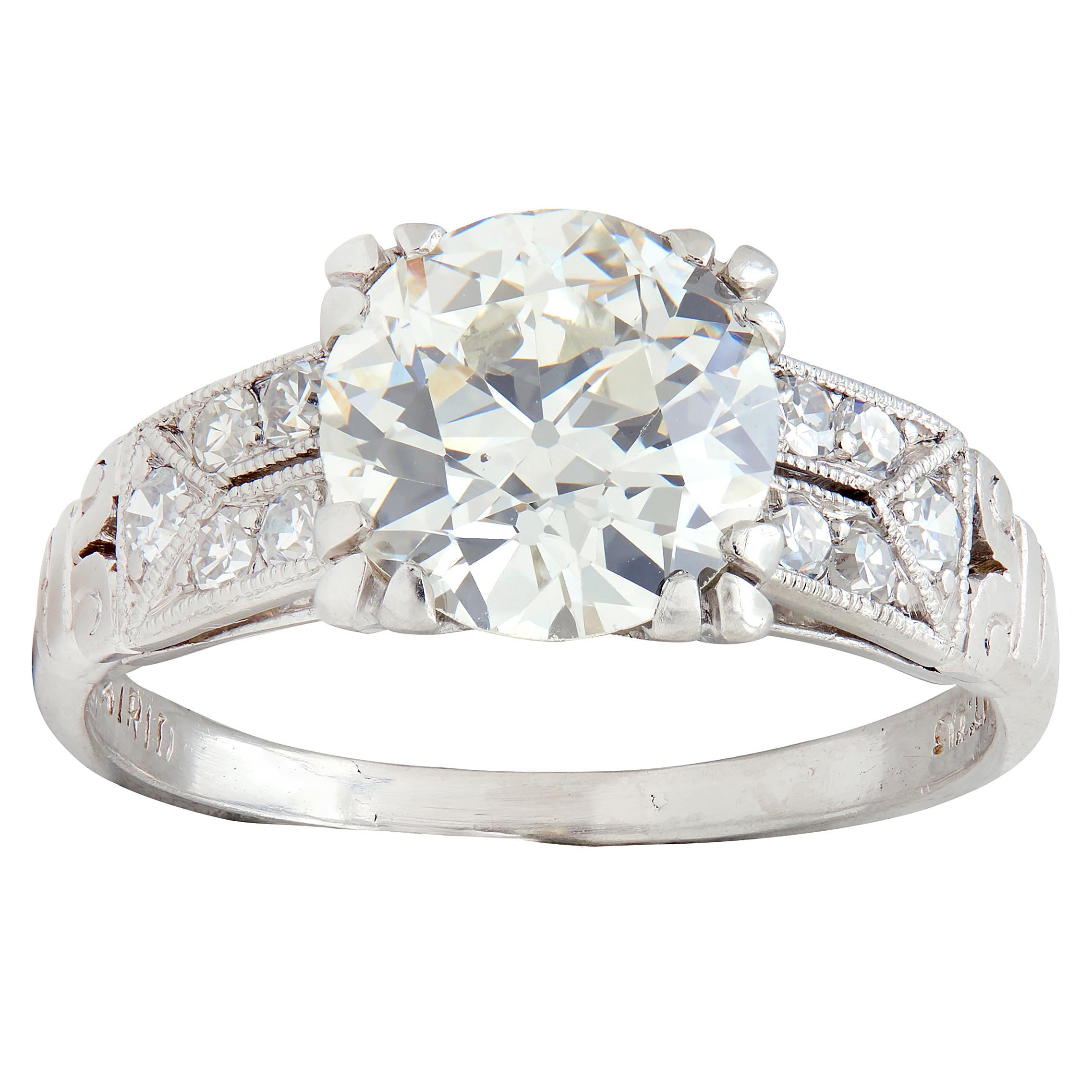 Art Deco 1.84 CTW Diamond Platinum Vintage Scrolling Column Engagement Ring GIA