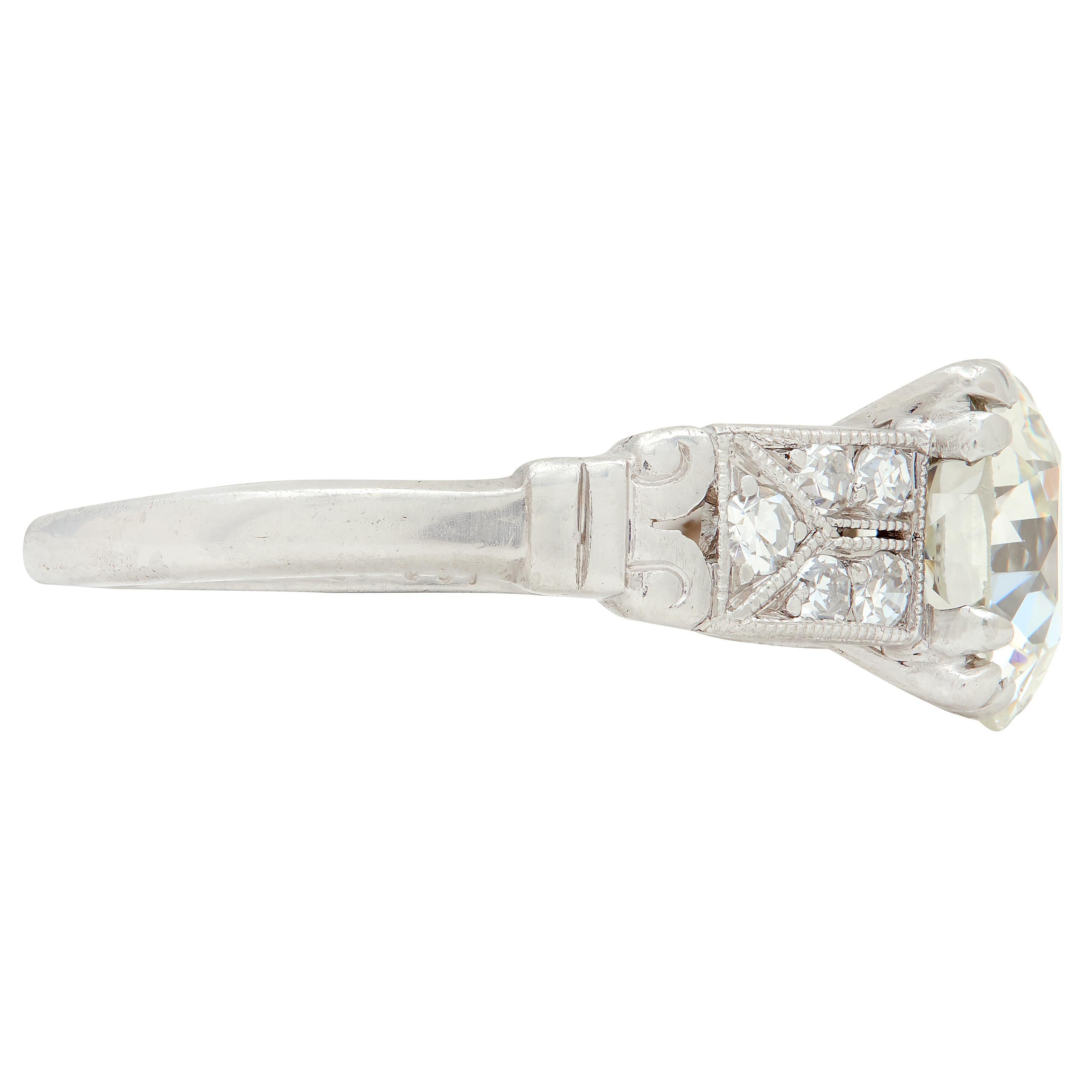 Art Deco 1.84 CTW Diamond Platinum Vintage Scrolling Column Engagement Ring GIA