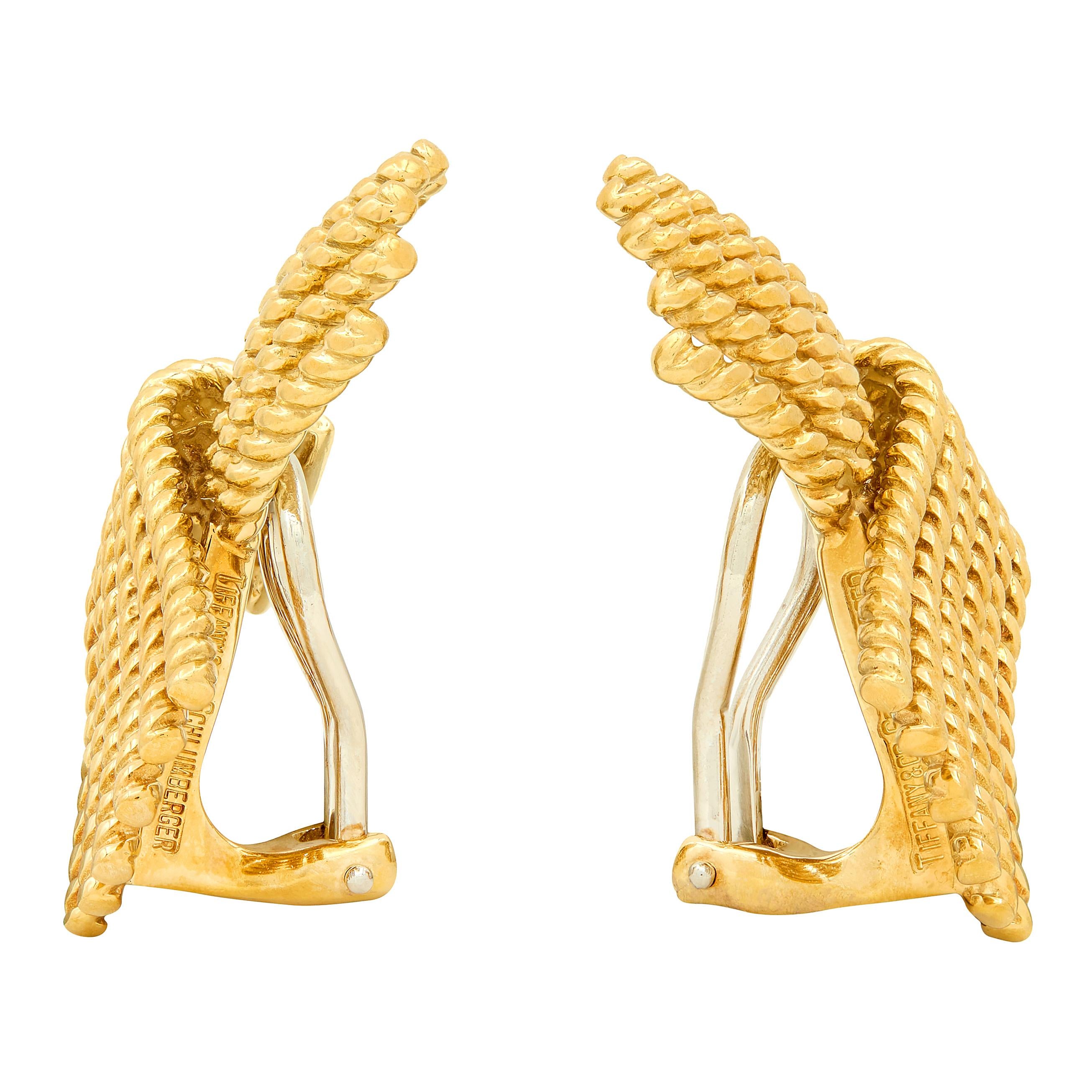Schlumberger Tiffany & Co. 1960's 18K Yellow Gold Vintage Fanning Rope Earrings