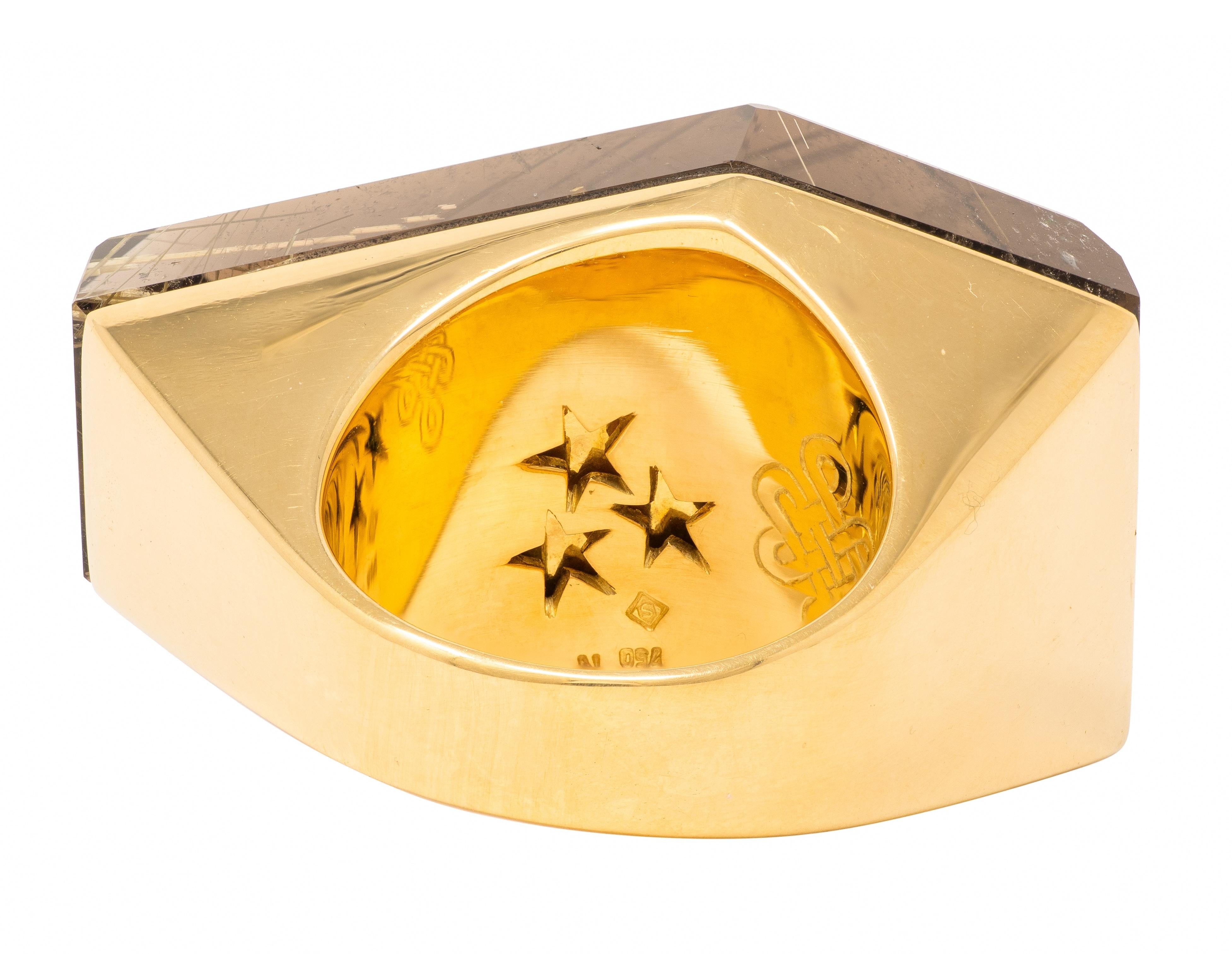 H. Stern Diane Von Furstenberg Rutilated Quartz 18 Karat Yellow Gold Power Ring