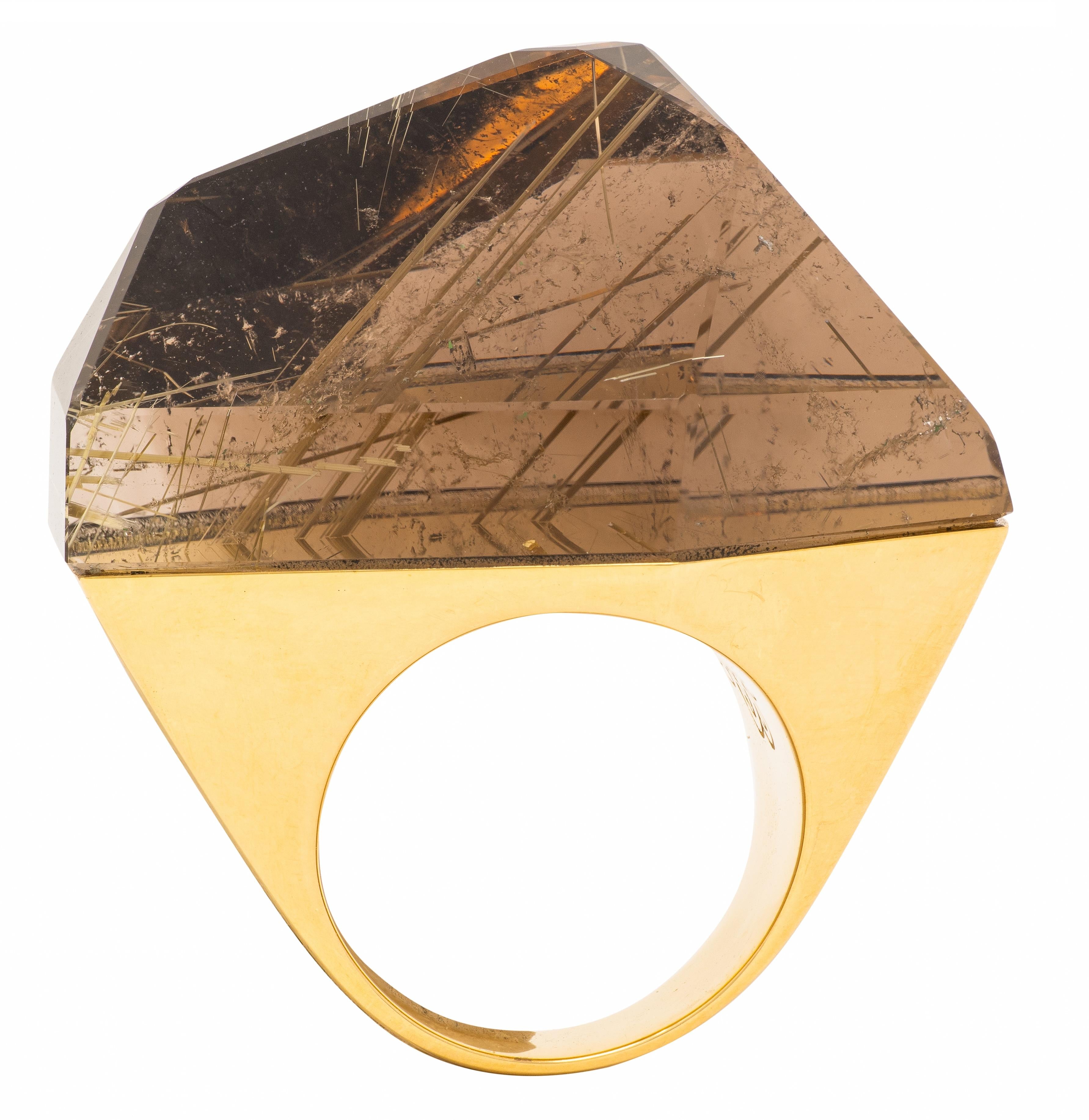 H. Stern Diane Von Furstenberg Rutilated Quartz 18 Karat Yellow Gold Power Ring