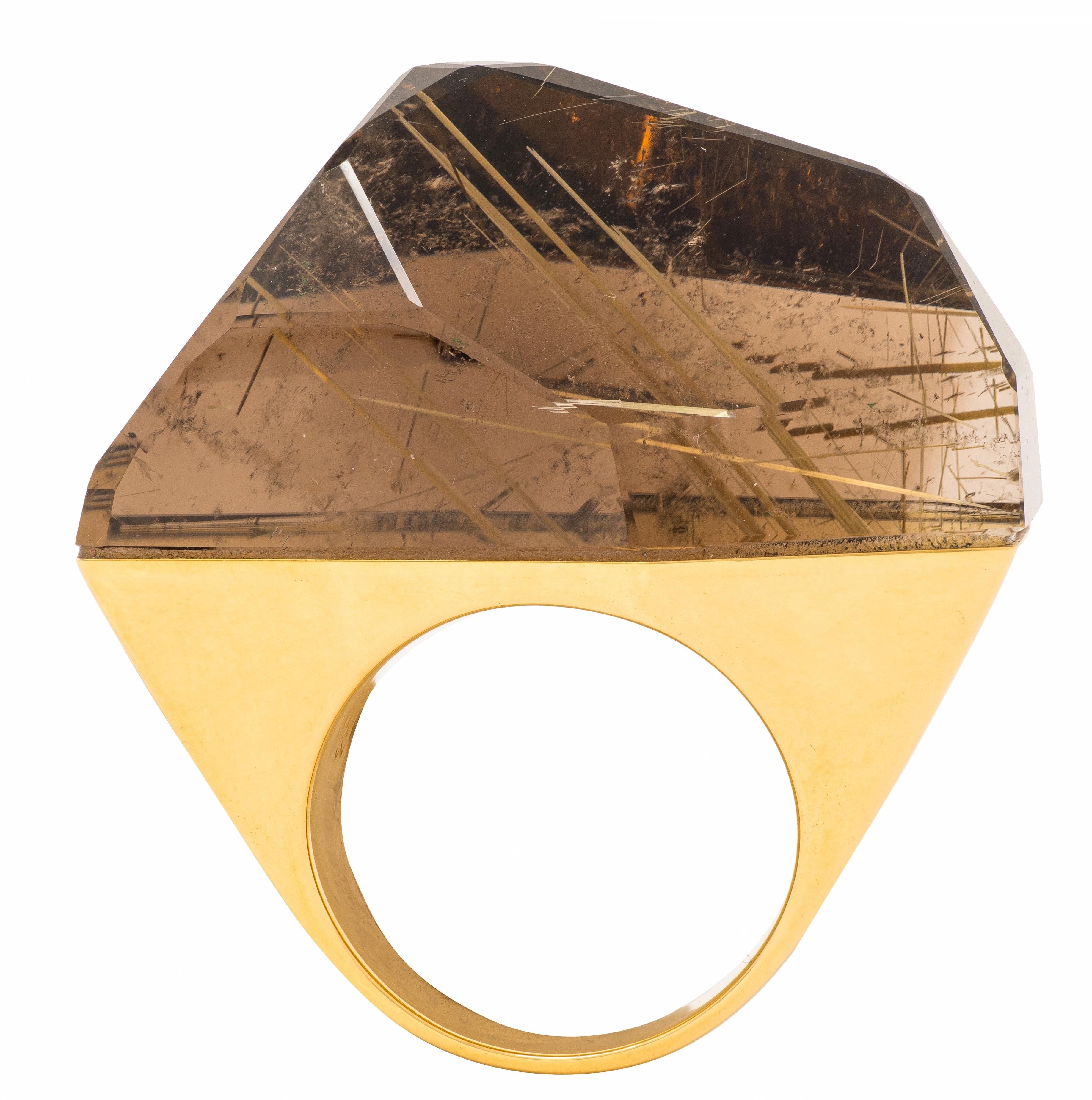 H. Stern Diane Von Furstenberg Rutilated Quartz 18 Karat Yellow Gold Power Ring