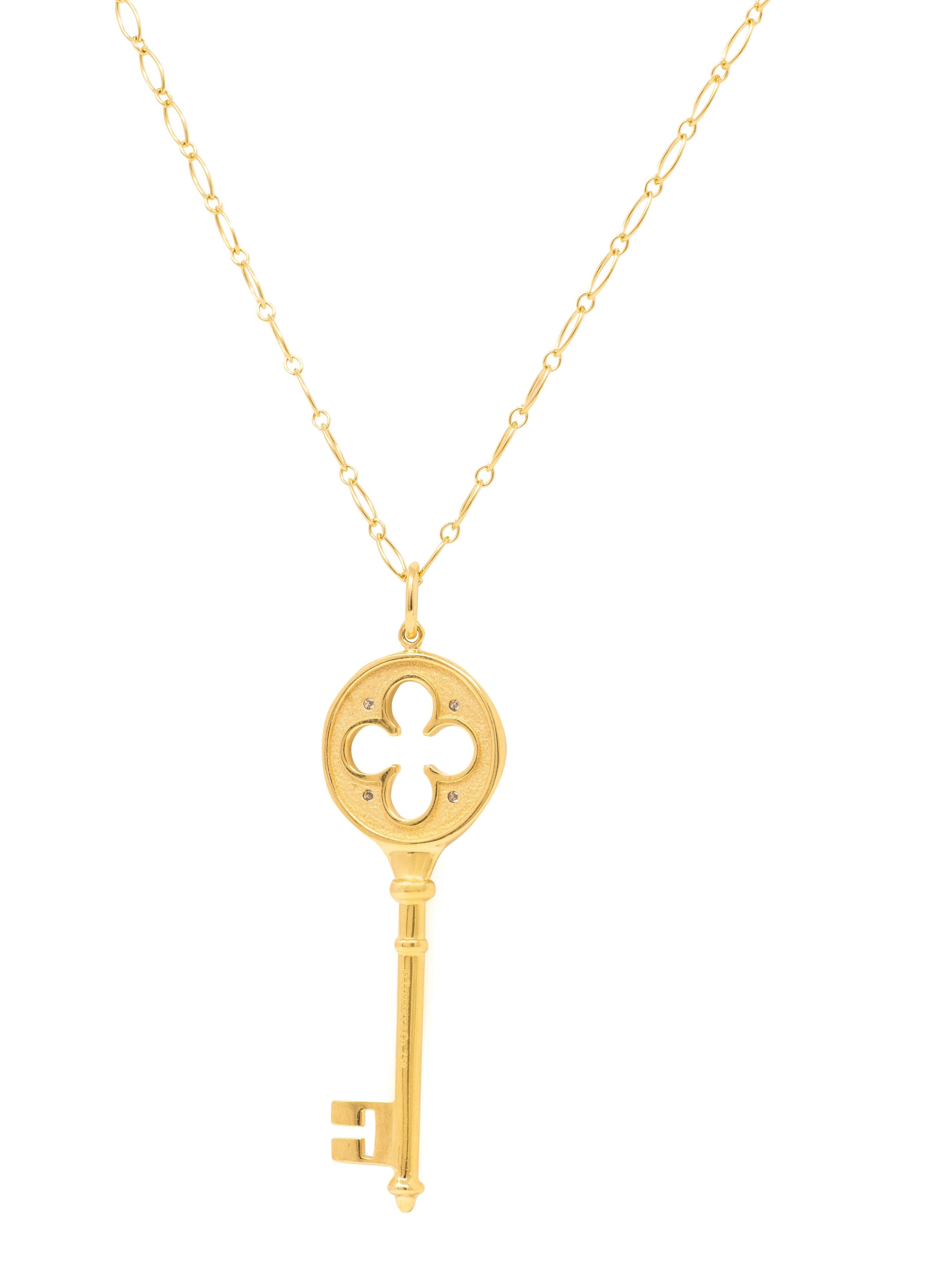 Tiffany & Co. Contemporary Diamond 18 Karat Yellow Gold Key Pendant Necklace