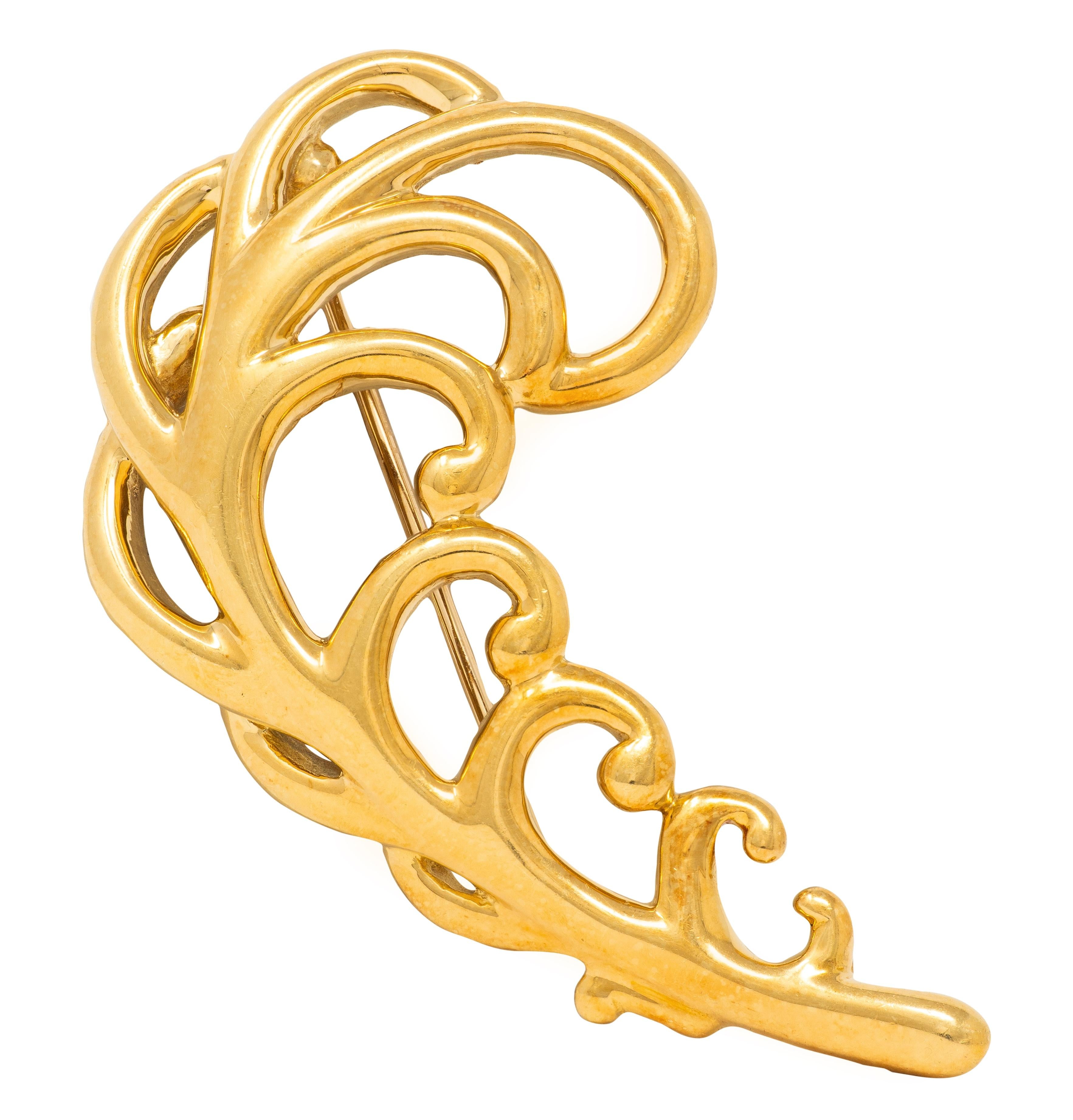 Paloma Picasso Tiffany & Co. 1989 18K Yellow Gold Vintage Feather Plume Brooch