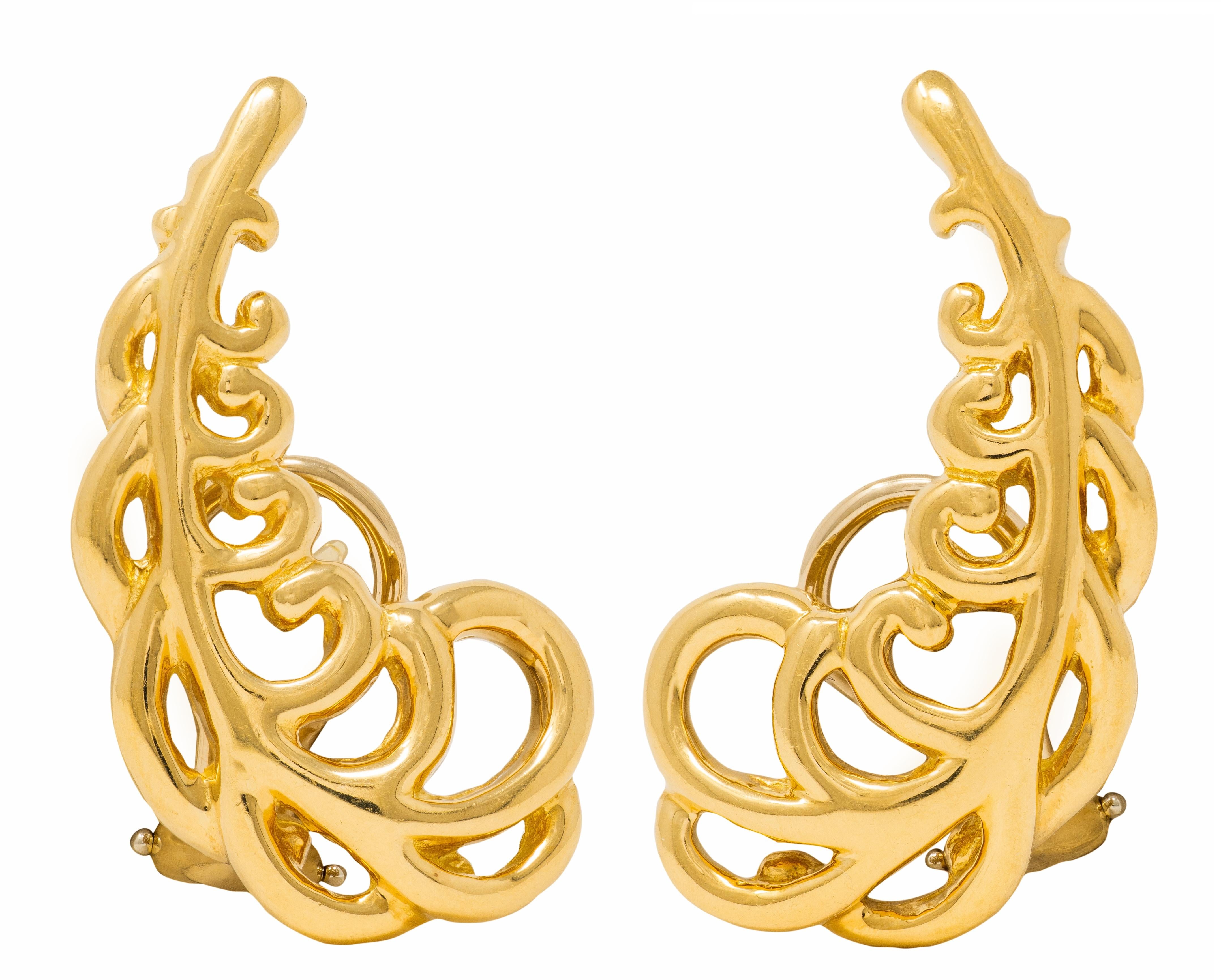 Tiffany & Co. Paloma Picasso 18 Karat Yellow Gold 1980s Vintage Feather Earrings