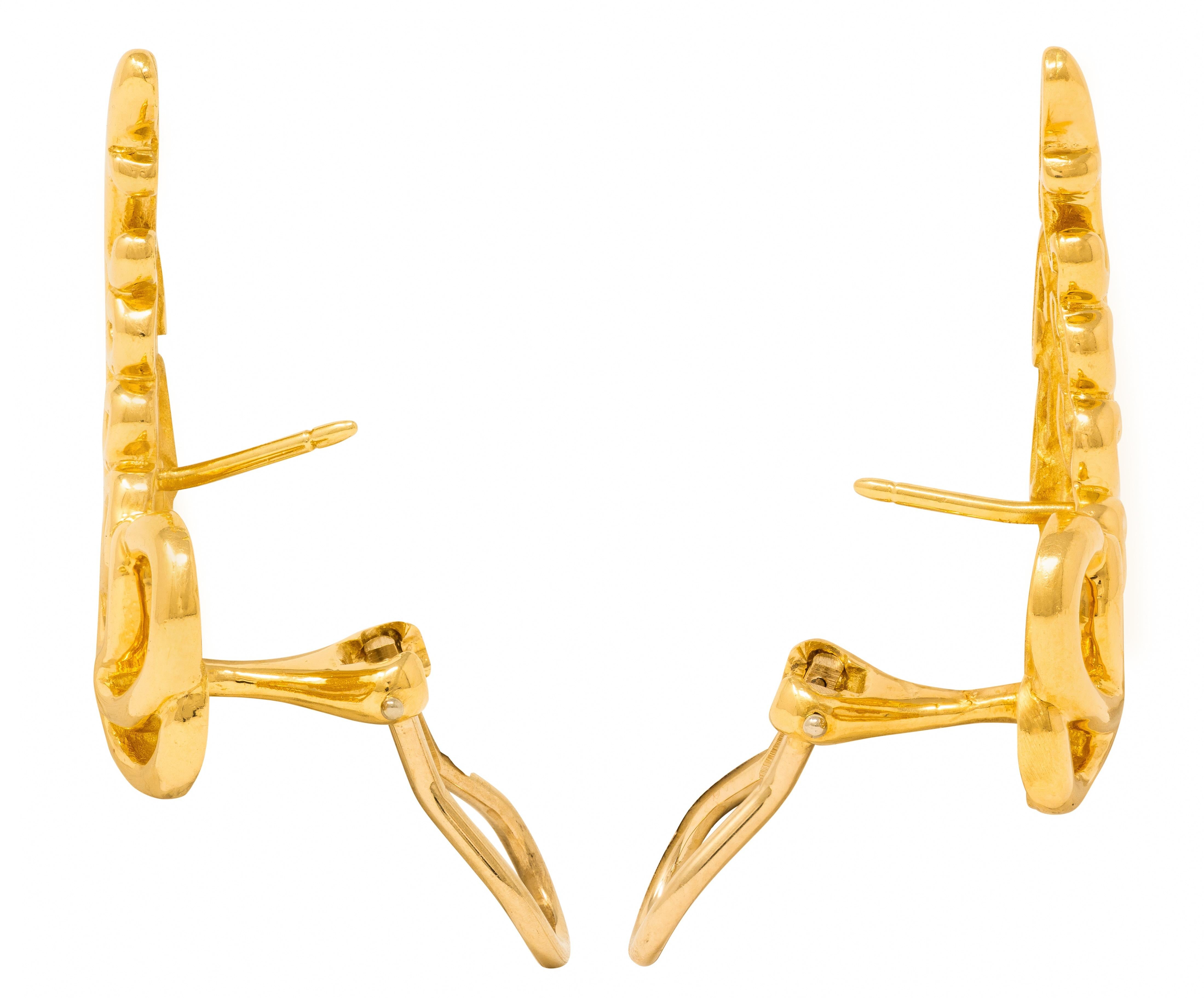 Tiffany & Co. Paloma Picasso 18 Karat Yellow Gold 1980s Vintage Feather Earrings