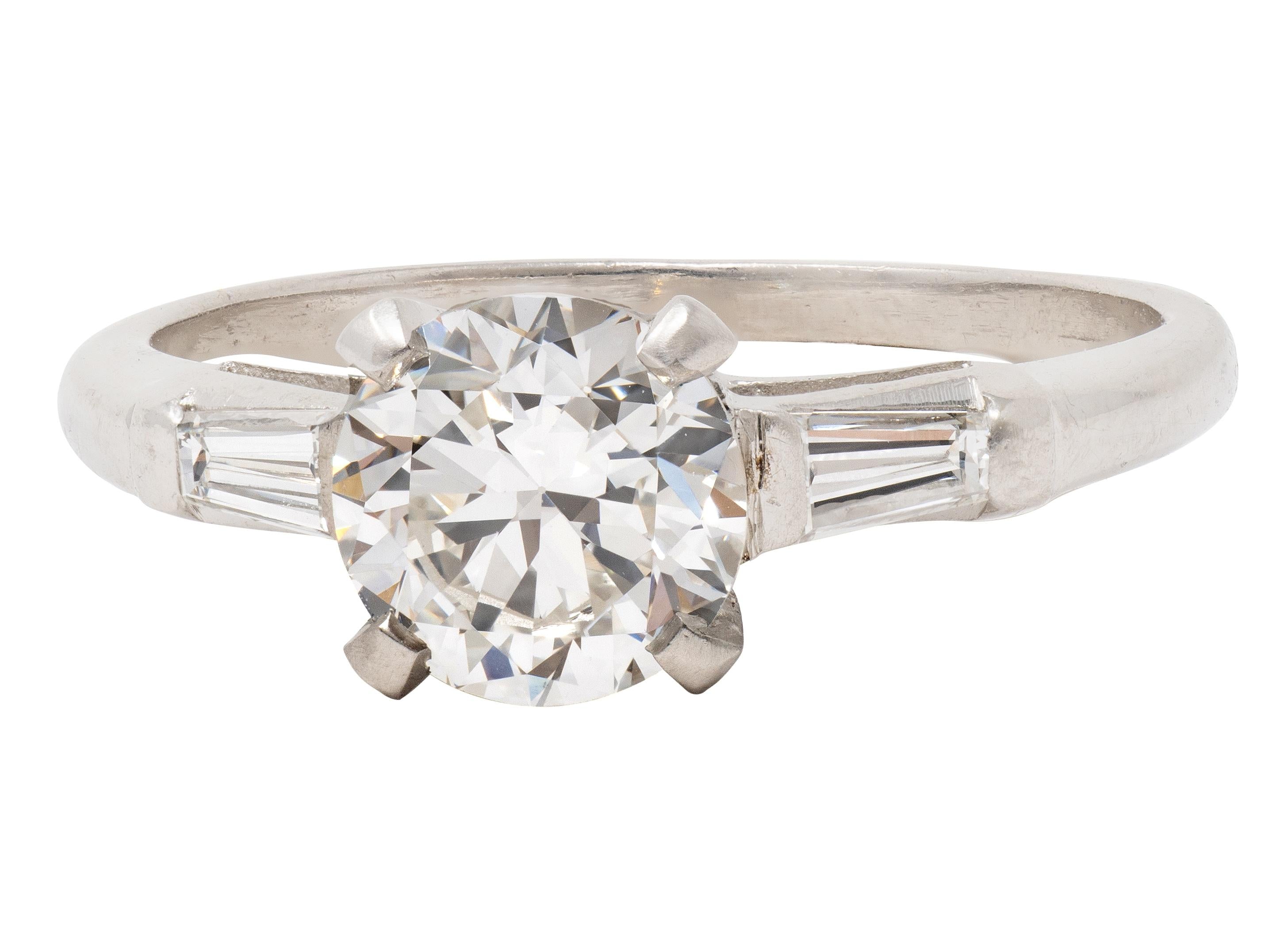 1950's 1.50 CTW Transitional Cut Diamond Platinum Vintage Engagement Ring GIA