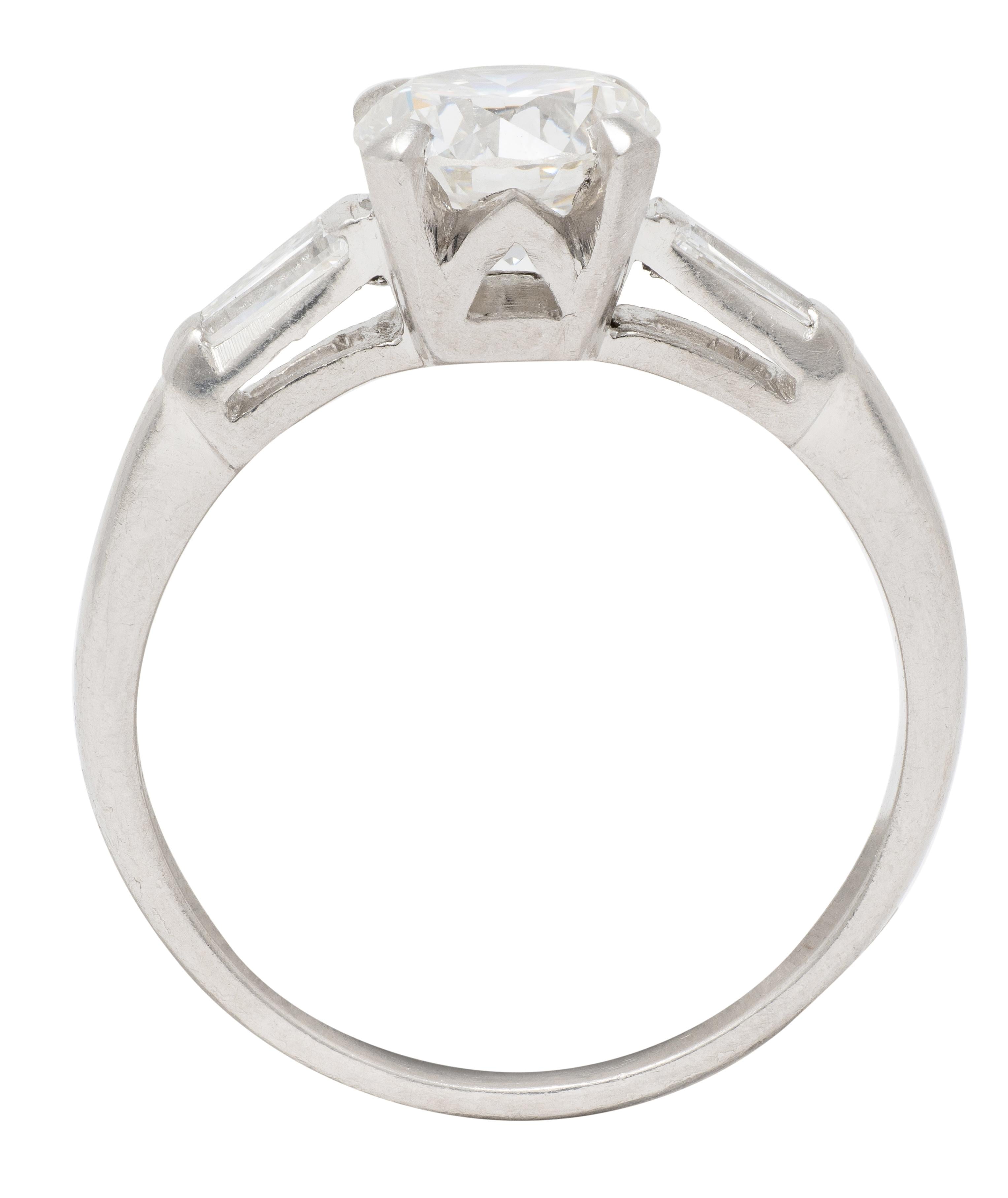 1950's 1.50 CTW Transitional Cut Diamond Platinum Vintage Engagement Ring GIA