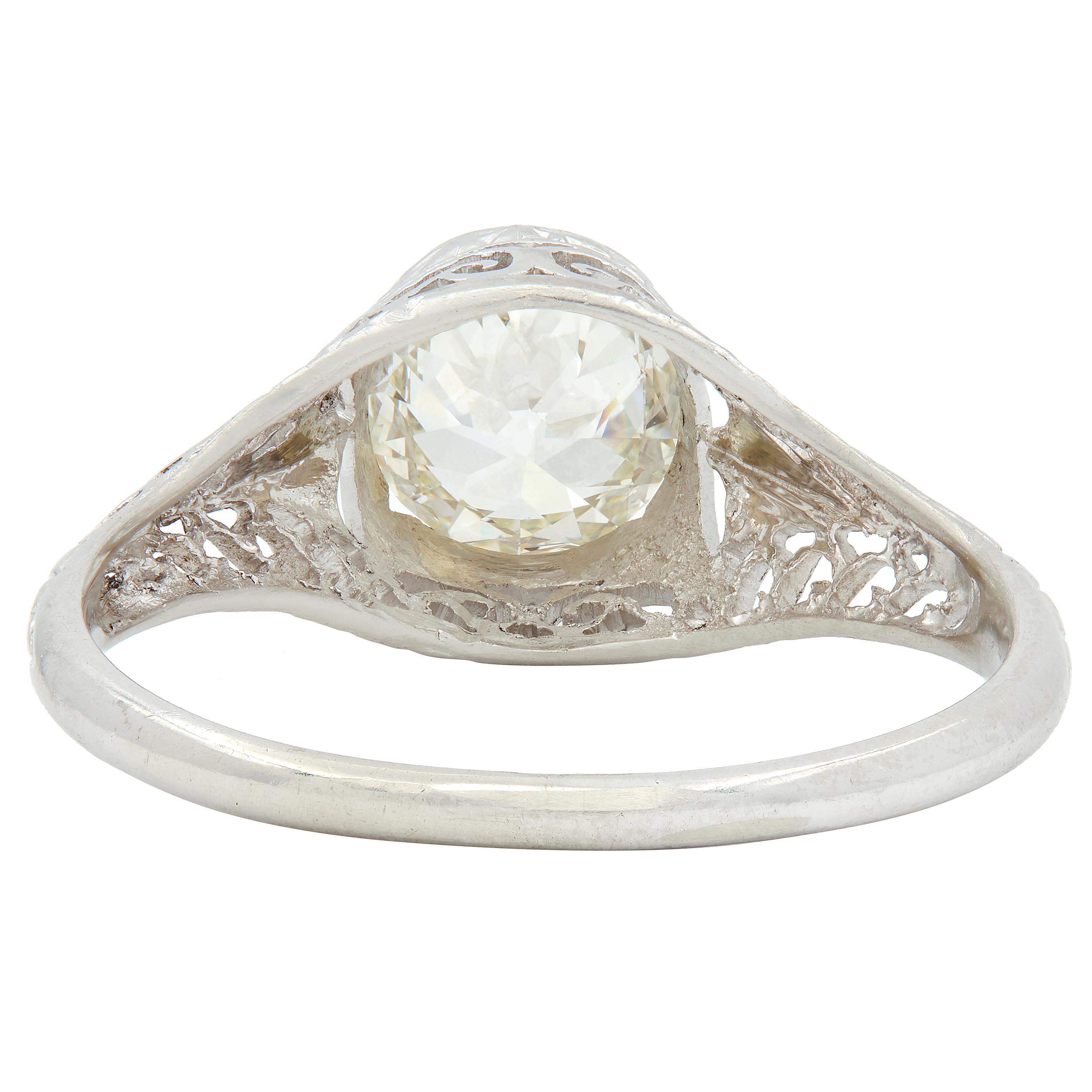 Art Deco Old Mine Cut Diamond Platinum Arching Scroll Antique Engagement Ring