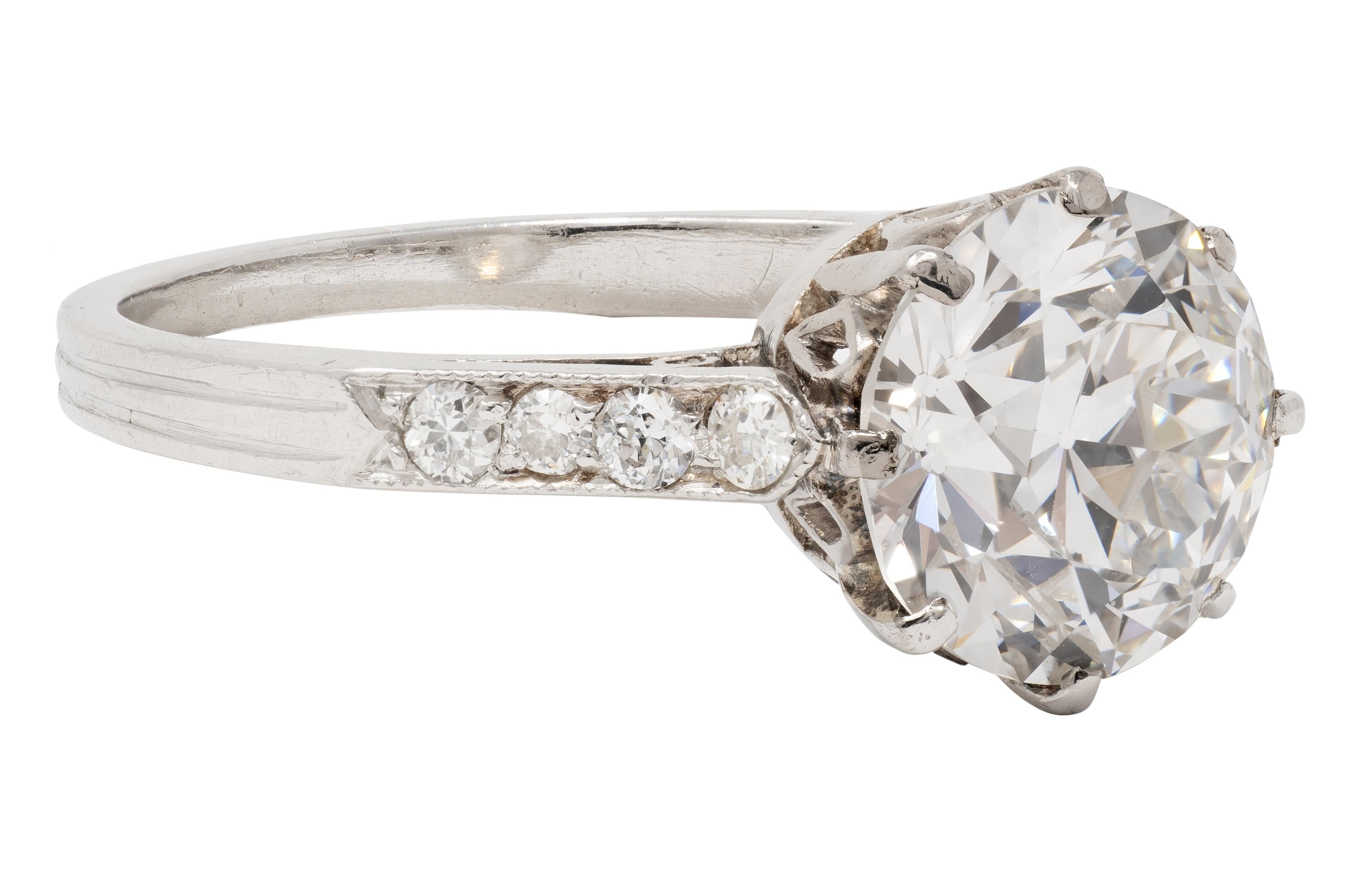 Edwardian 2.68 CTW Old European Cut Diamond Platinum Antique Engagement Ring