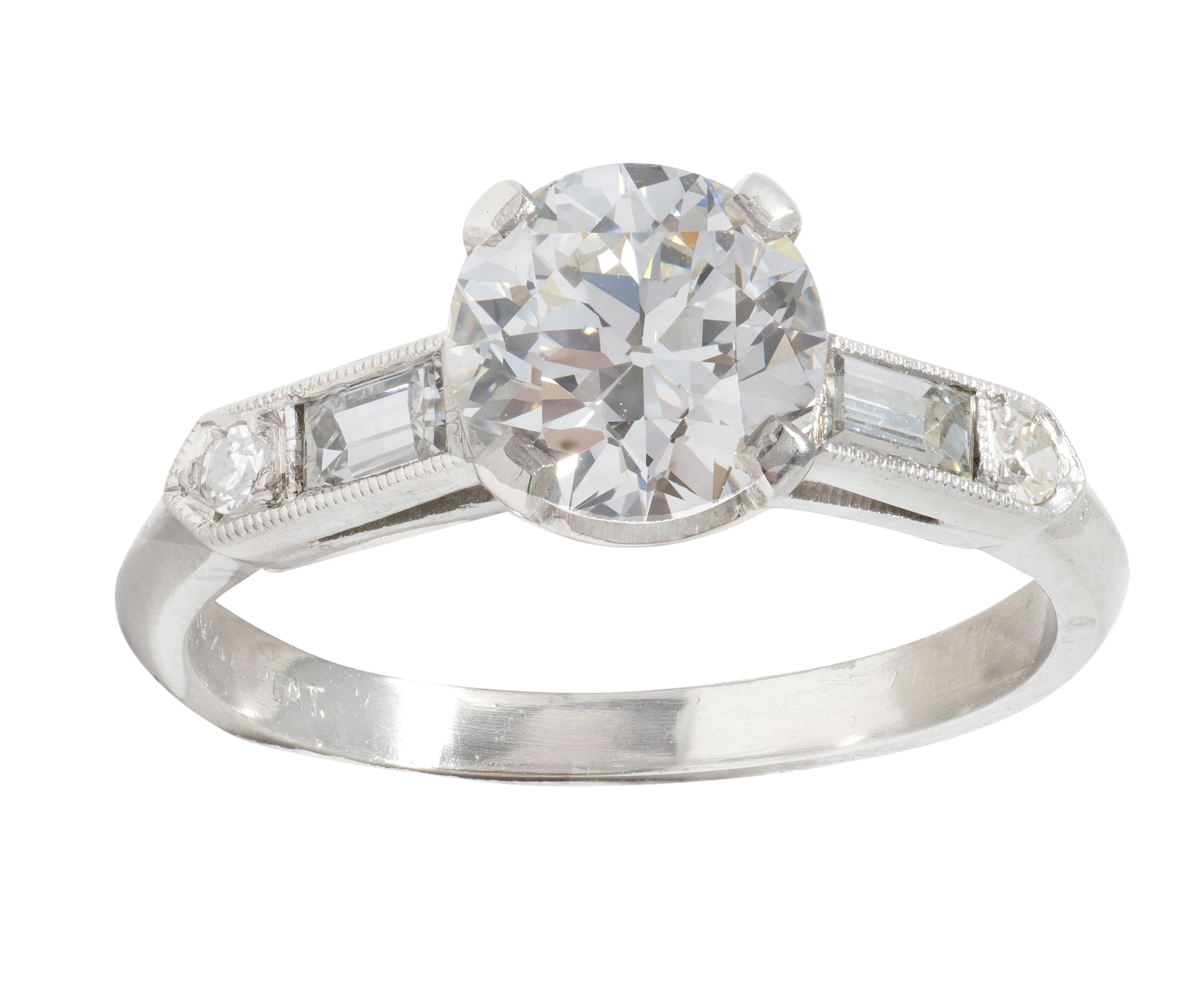 Mid-Century 1.60 CTW Diamond Platinum Knife Edge Vintage Engagement Ring GIA