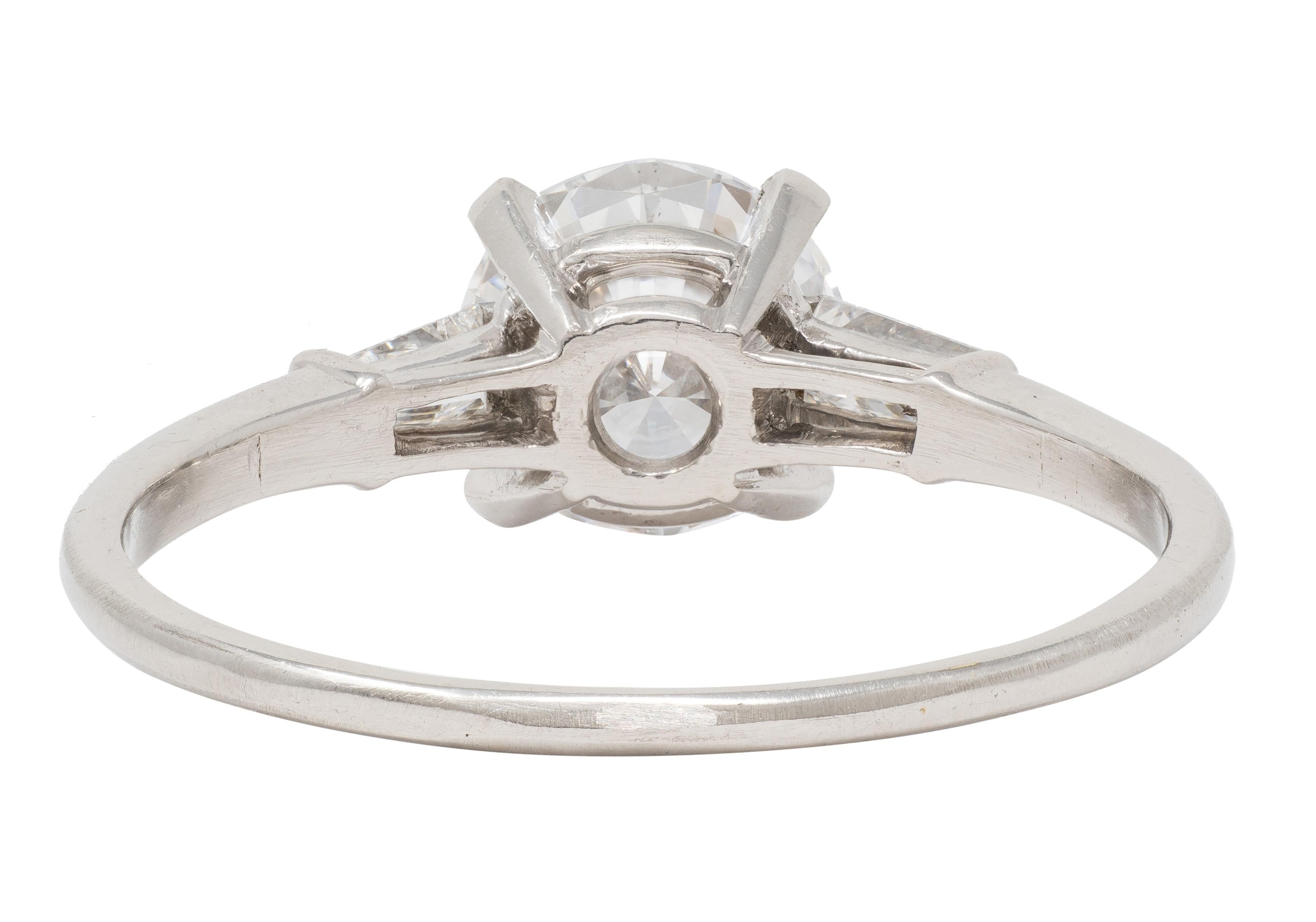 Mid-Century 1.57 CTW Diamond Platinum Vintage Engagement Ring GIA