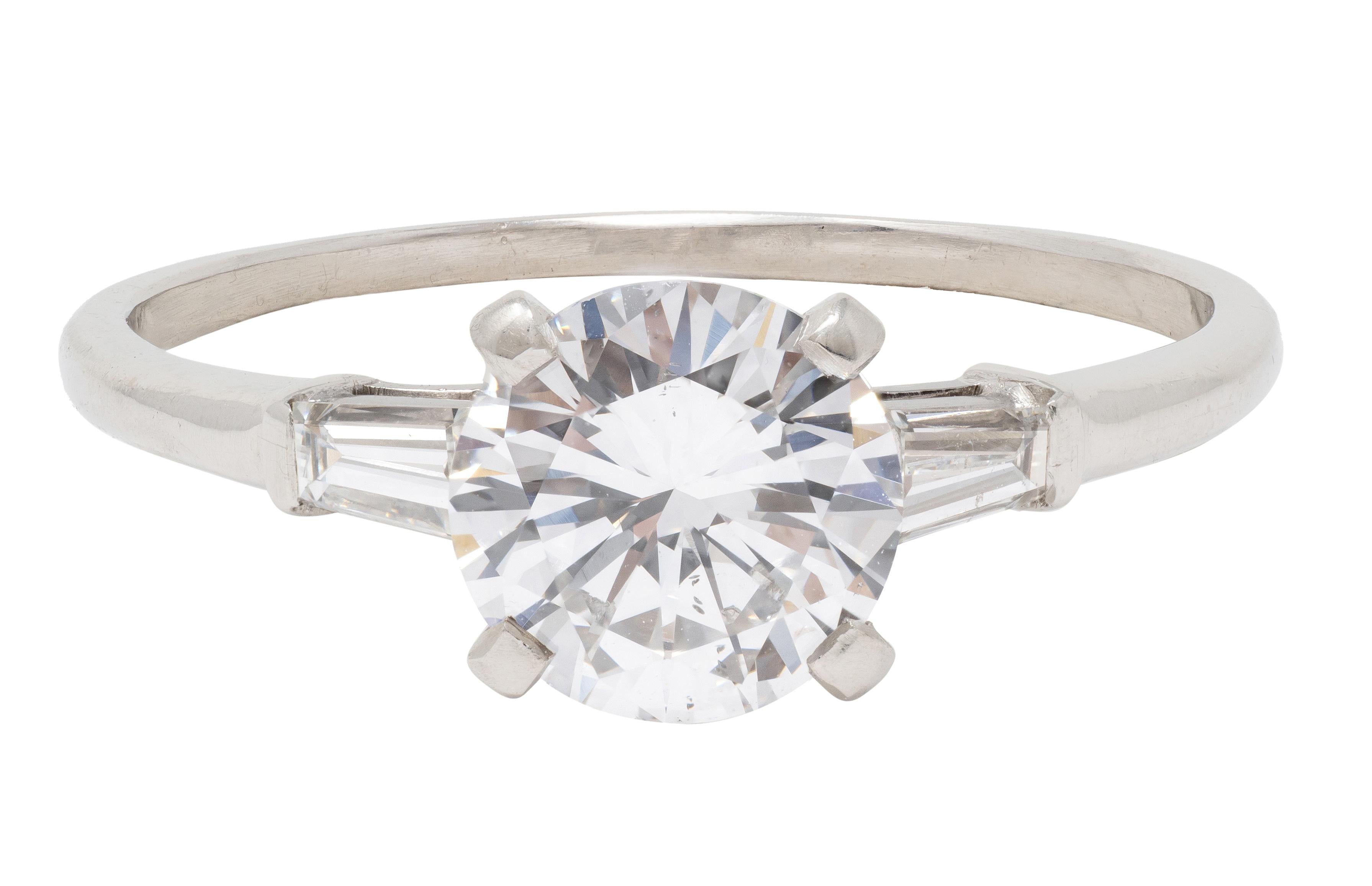 Mid-Century 1.57 CTW Diamond Platinum Vintage Engagement Ring GIA