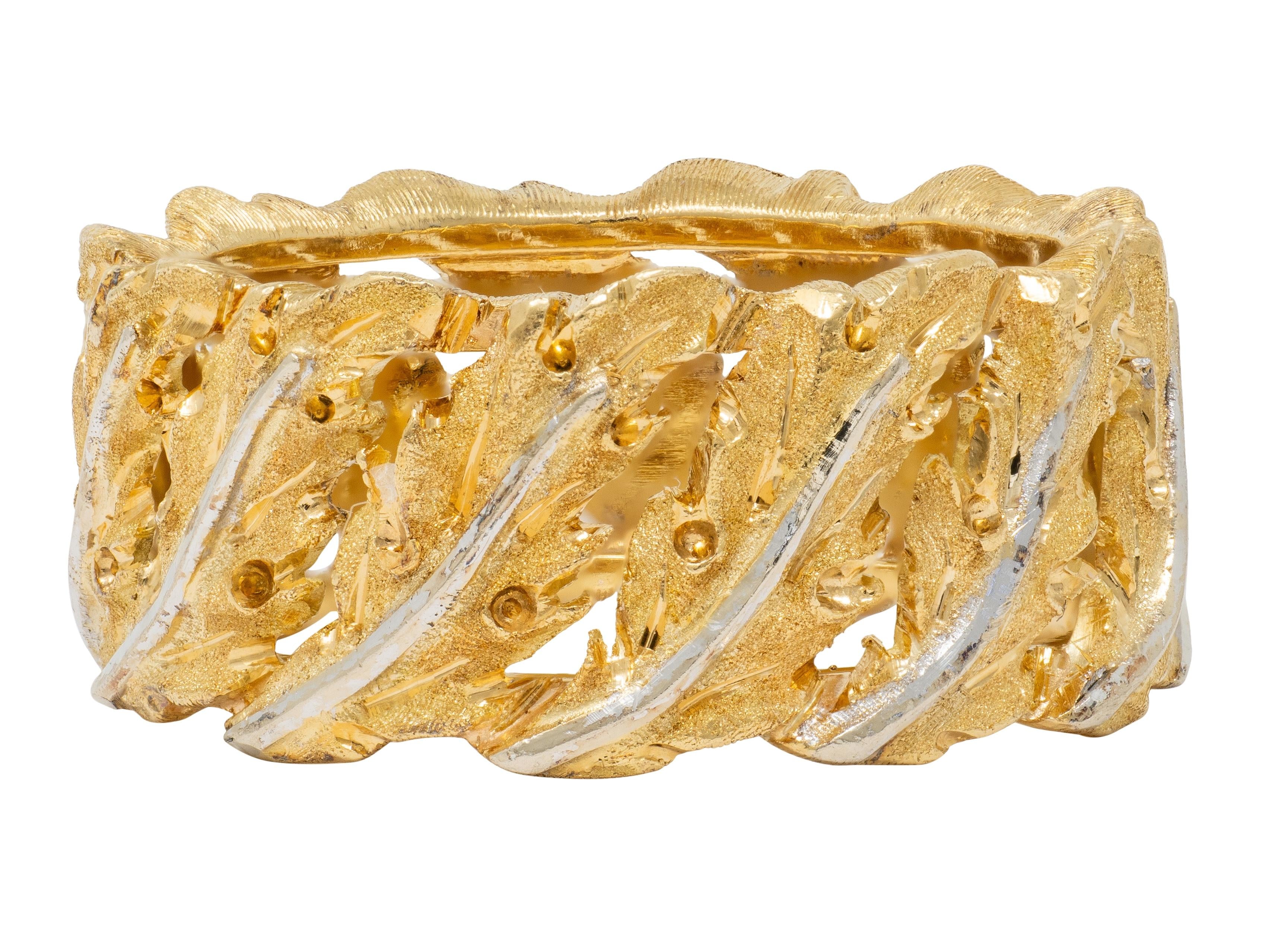 Buccellati 1970's 18 Karat Two-Tone Yellow White Gold Vintage Leaf Ring
