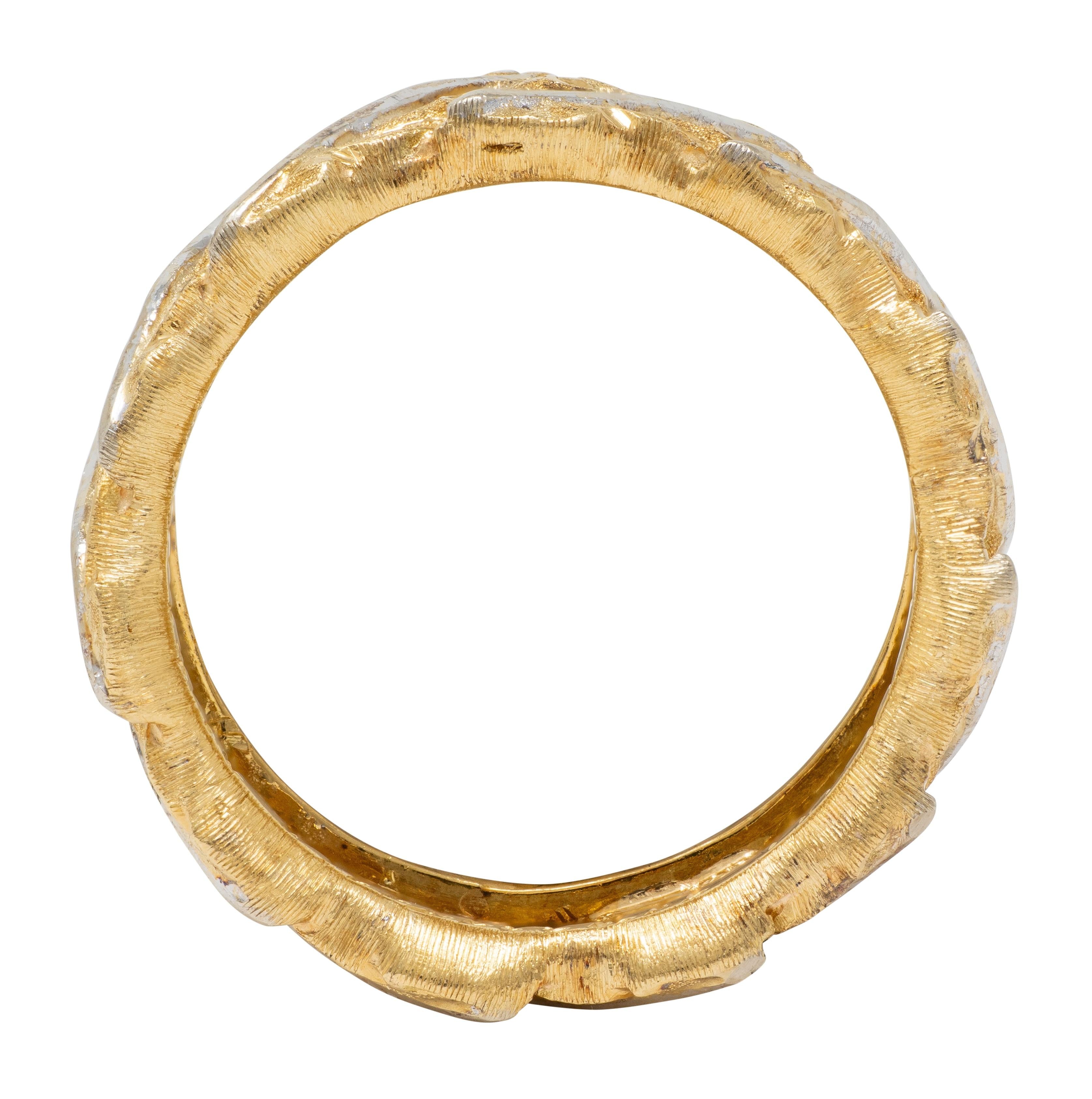 Buccellati 1970's 18 Karat Two-Tone Yellow White Gold Vintage Leaf Ring