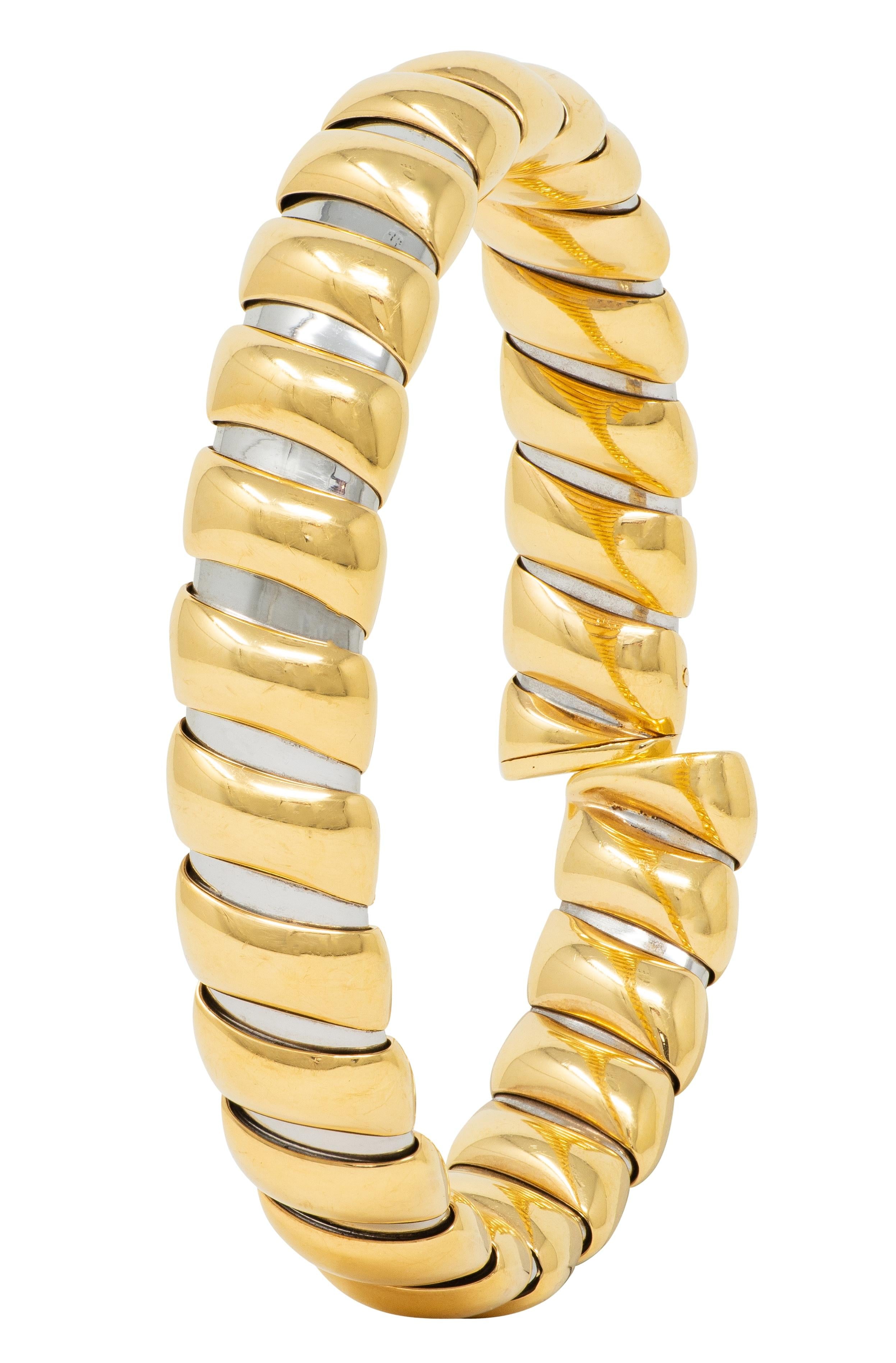 Bulgari 1990's 18K Yellow Gold Stainless Steel Tubogas Vintage Cuff Bracelet