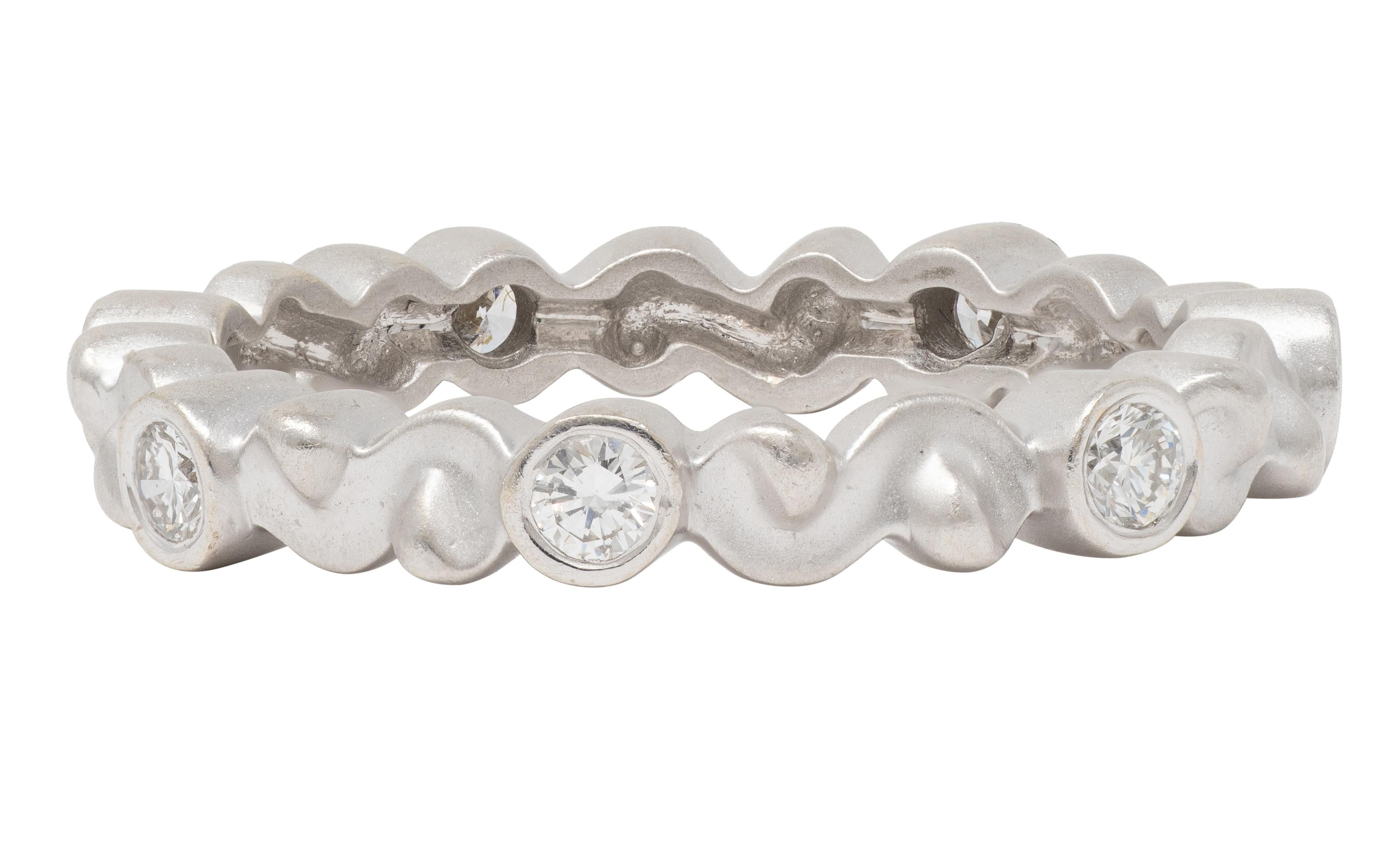 1990's Diamond 14 Karat White Gold Vintage Scrolling Bezel Band Ring